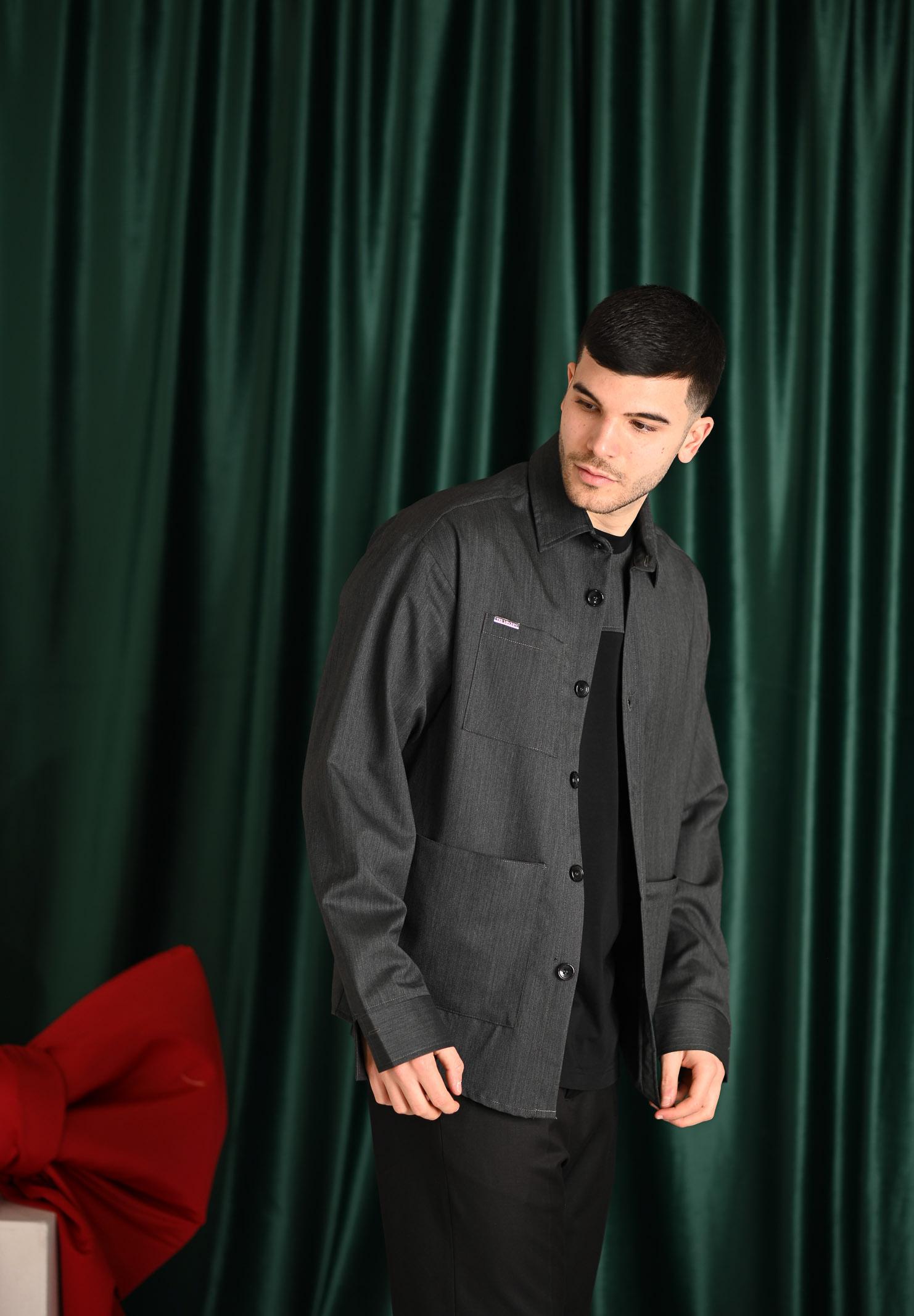 YES LONDON Camicia a manica lunga grigia da uomo XCM7209 AN YES LONDON