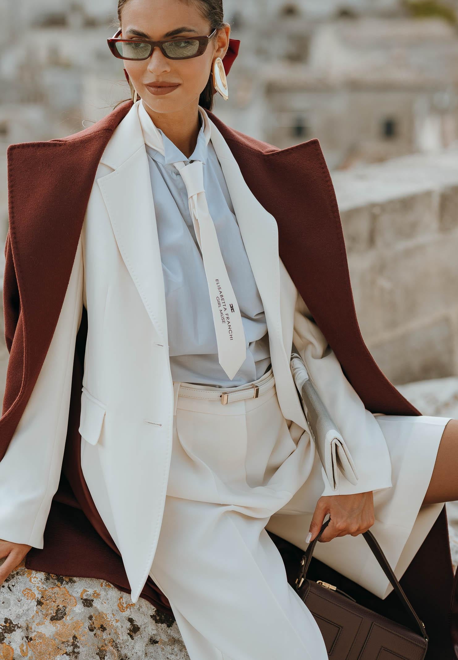 ELISABETTA FRANCHI Camicia a manica lunga celeste da donna con cravatta CA09156E2 EF5 ELISABETTA FRANCHI