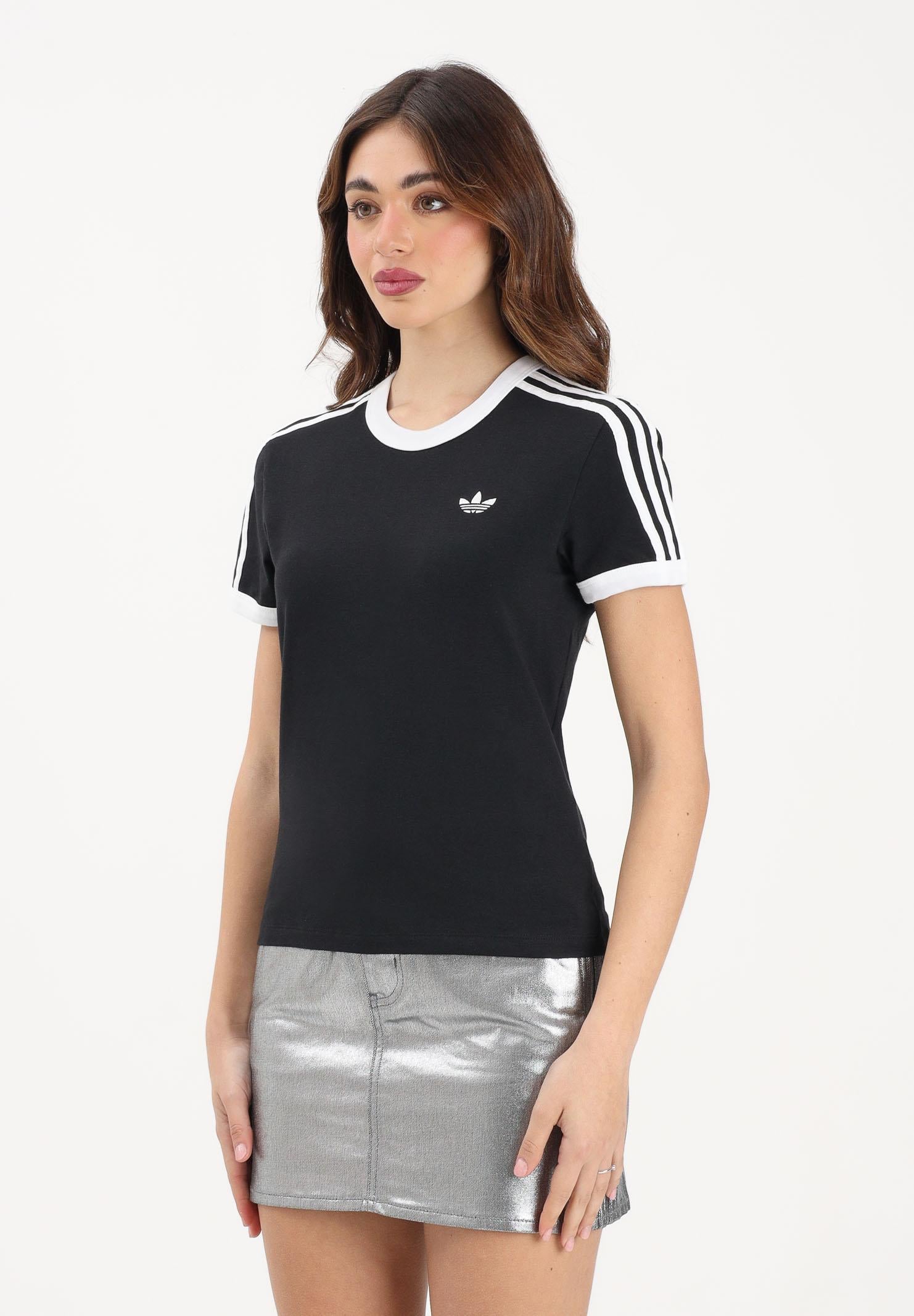 ADIDAS ORIGINALS T-shirt a manica corta 3 STRIPES SLIM nera da donna KD7980 . ADIDAS ORIGINALS