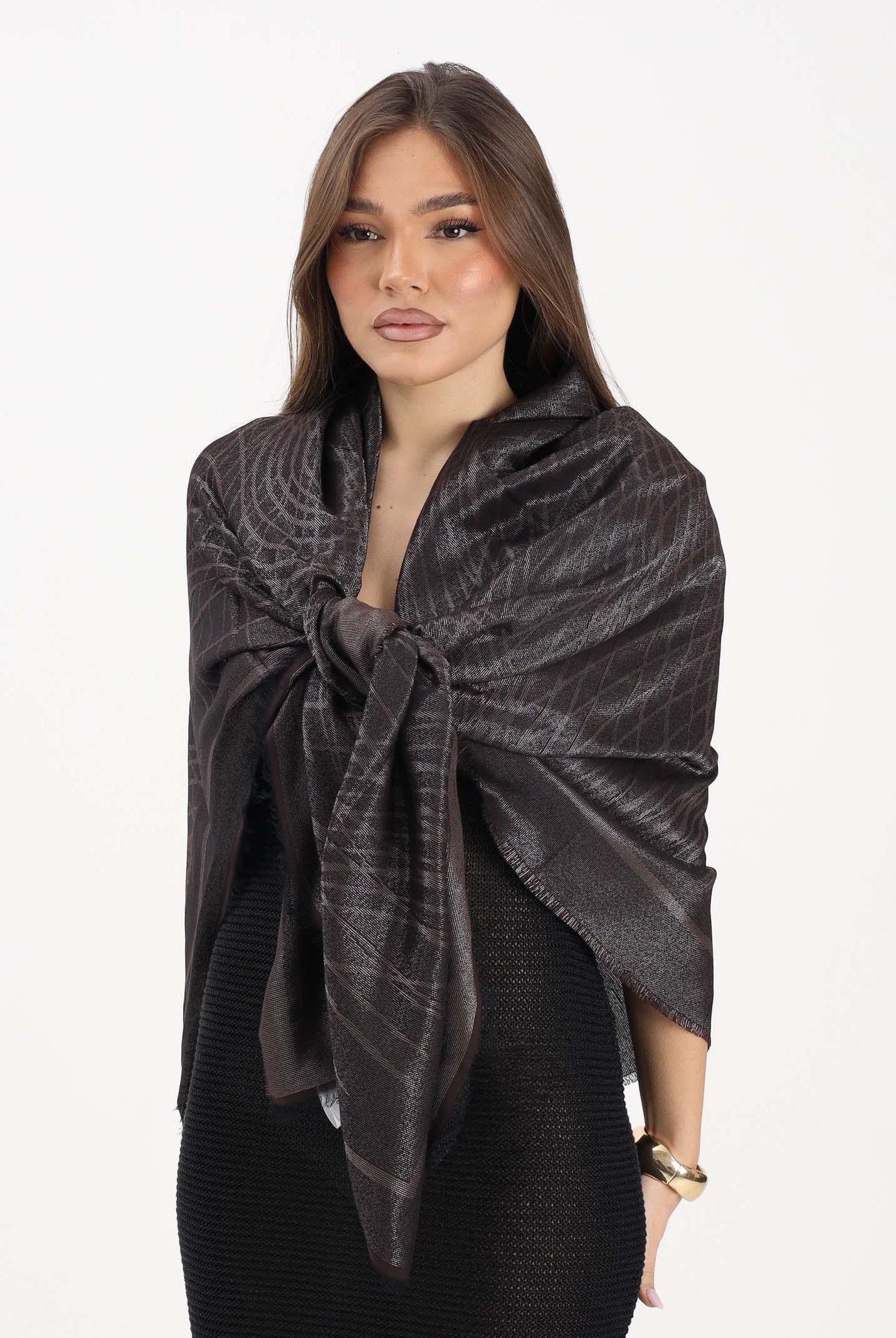 ELISABETTA FRANCHI Pashmina cacao da donna con lurex SC13F62E2 644 ELISABETTA FRANCHI
