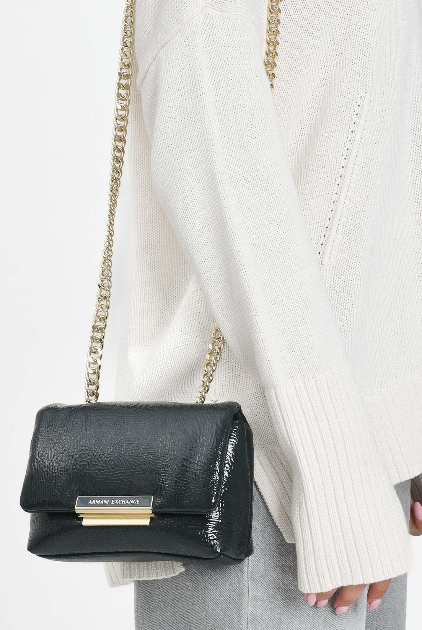 ARMANI EXCHANGE Borsa a tracolla in vernice verde da donna XW000357AF17239 U7304 ARMANI EXCHANGE