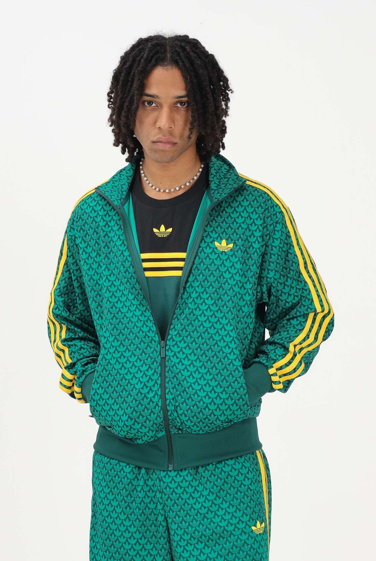 ADIDAS ORIGINALS Felpa con zip Loose Firebird Monogram verde e gialla da uomo KD0382 . ADIDAS ORIGINALS