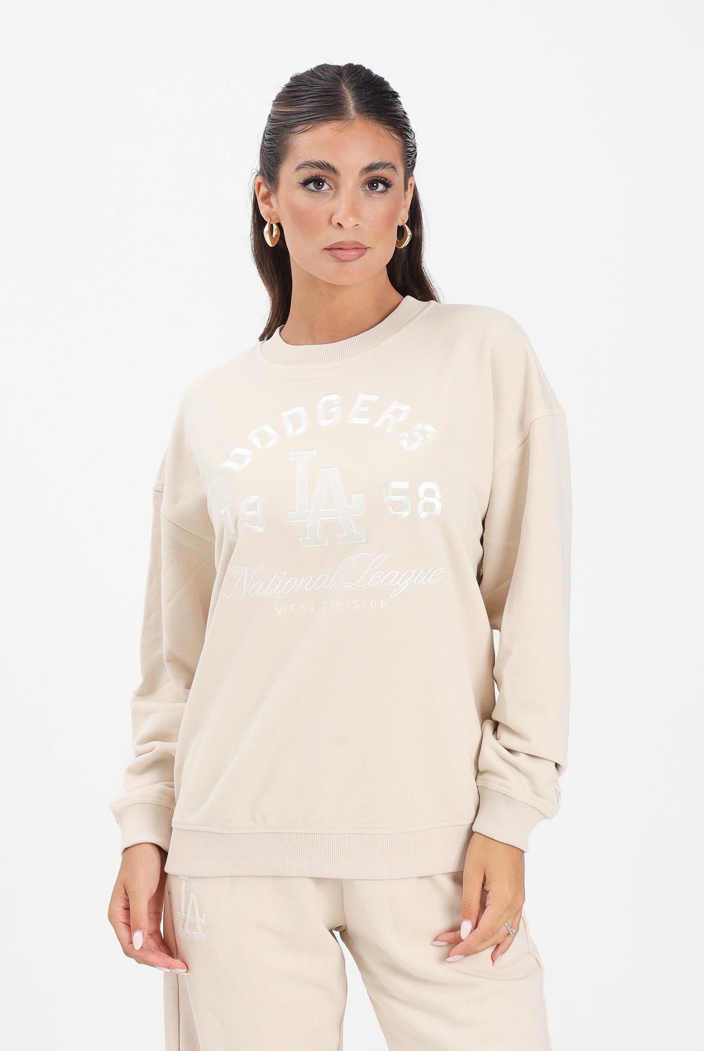 NEW ERA Felpa girocollo Oversized LA Dodgers MLB Tonal Graphic panna da donna 60684433 . NEW ERA