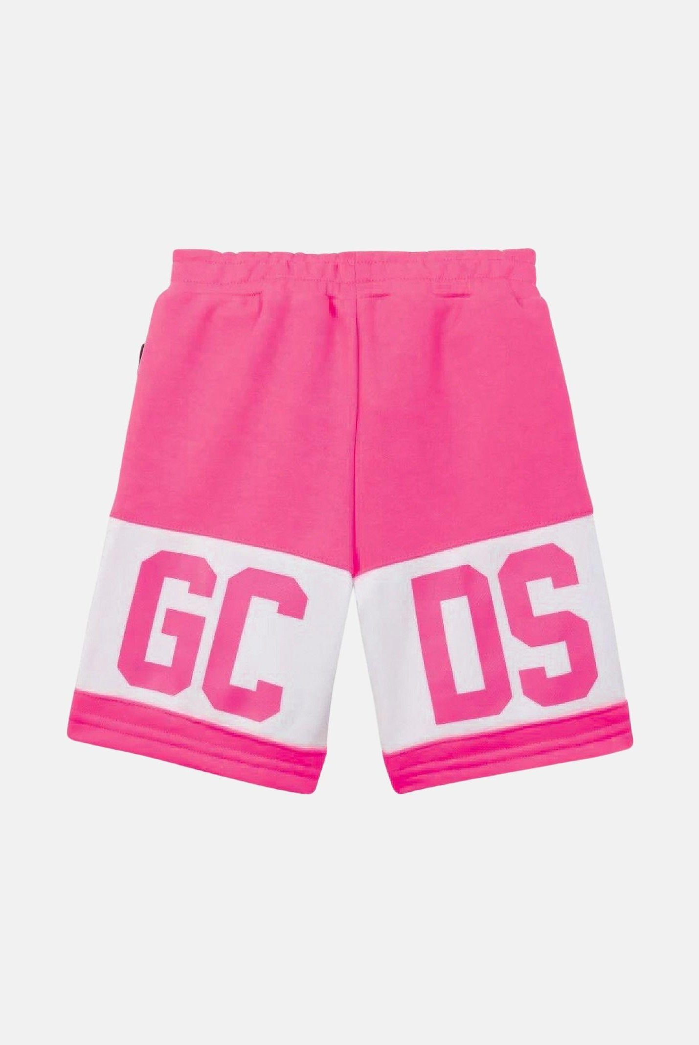 GCDS Shorts fucsia per bambino e bambina con banda bianca e logo Z0UKQL589F004 566A GCDS