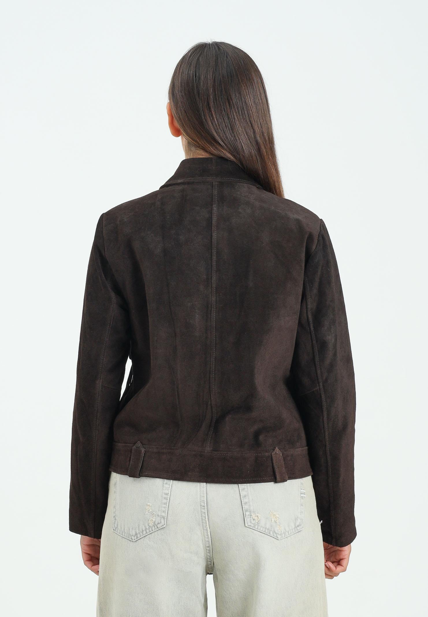 VICOLO Giubbotto in pelle scamosciata marrone da donna dal design in stile western TF0328 FU691 VICOLO