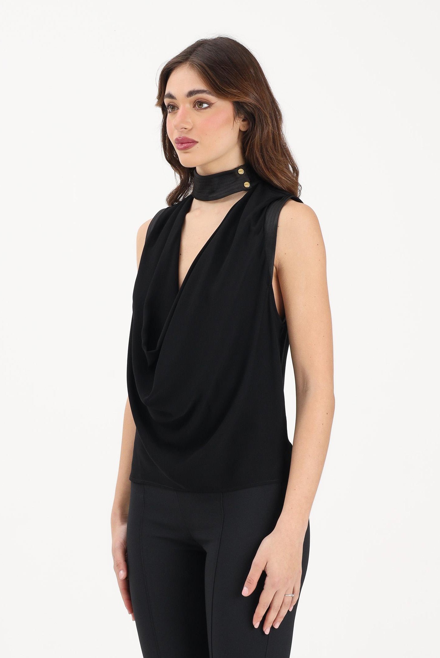 ELISABETTA FRANCHI Top elegante nero da donna in georgette di viscosa CA13461E2 110 ELISABETTA FRANCHI
