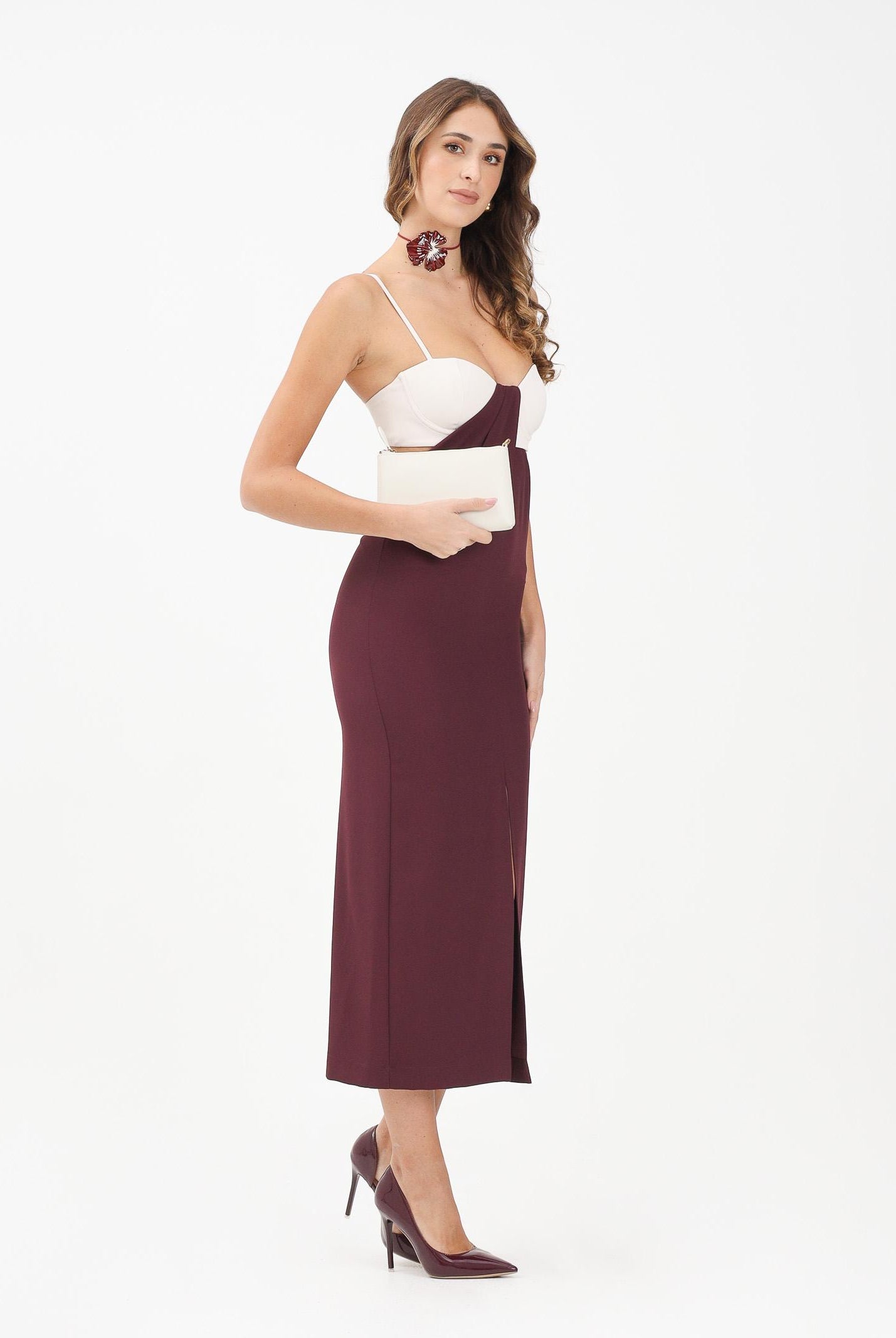 PATRIZIA PEPE Abito midi bordeaux e panna da donna 8A1551A454 FG17 PATRIZIA PEPE