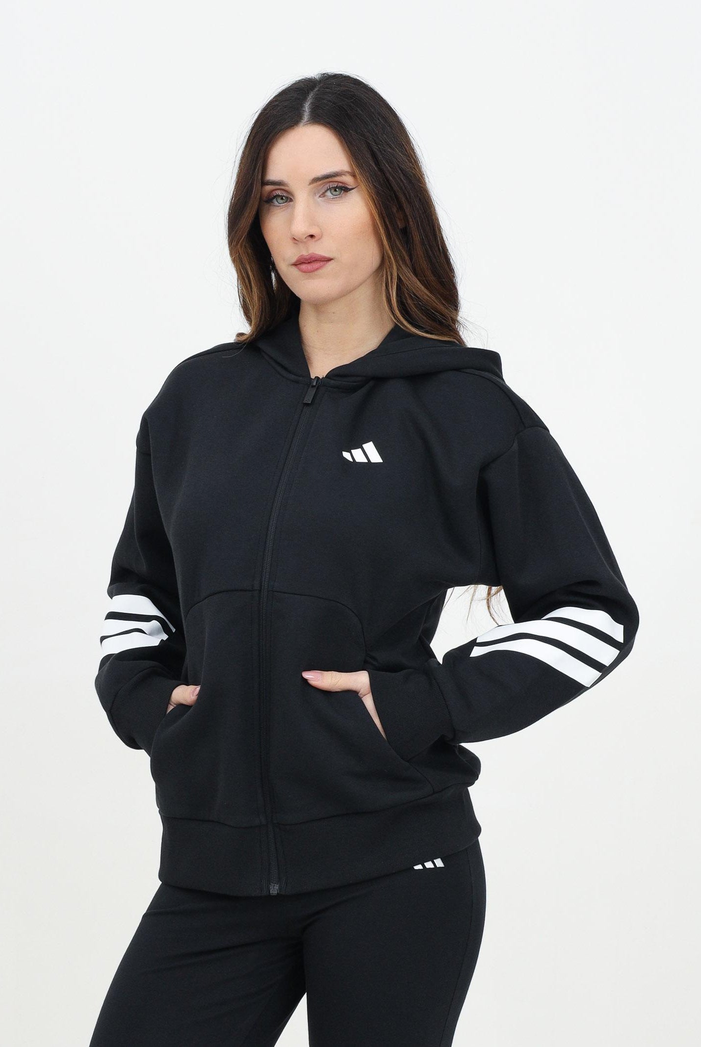 ADIDAS PERFORMANCE Felpa con zip Future Icons 3-Stripes nera da donna JE0171 . ADIDAS PERFORMANCE