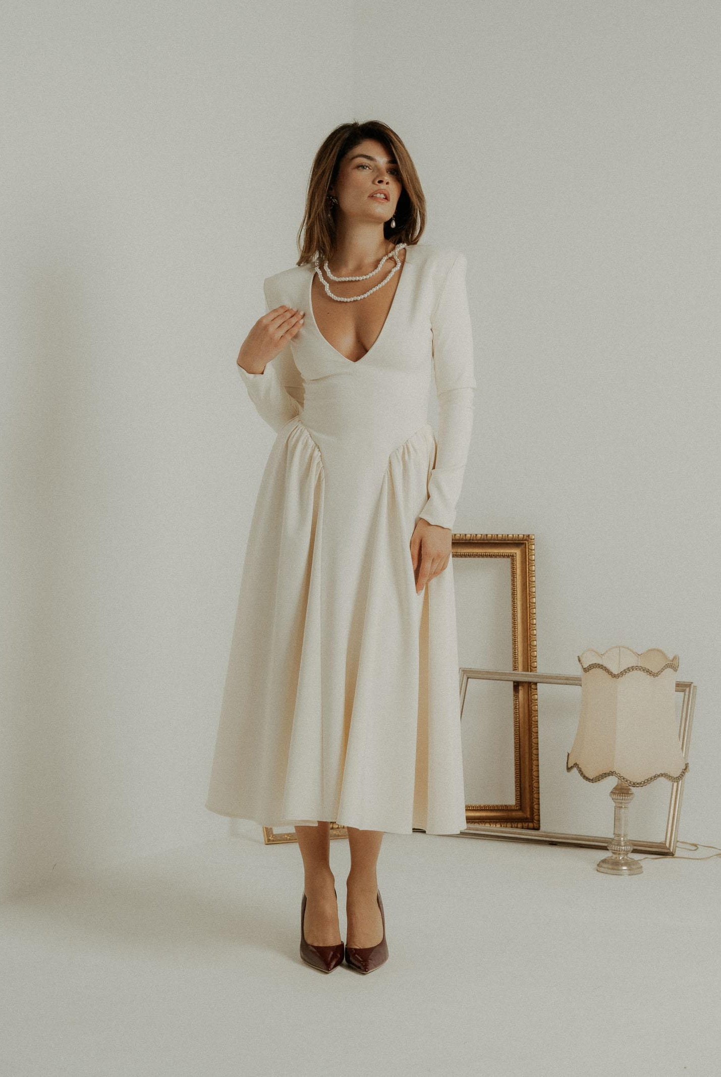 SANTAS Abito midi DOUCEUR avorio da donna PV2603 PA SANTAS