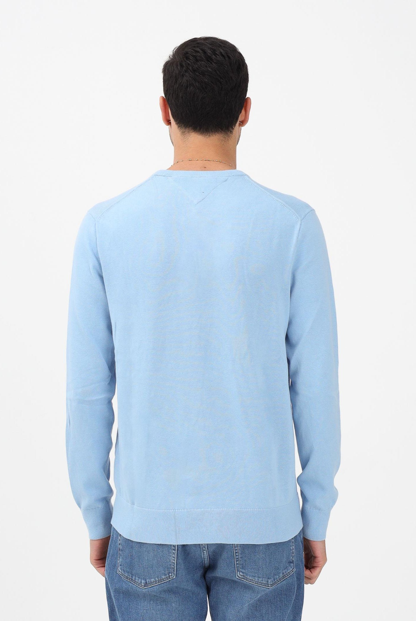 TOMMY HILFIGER Maglioncino girocollo celeste da uomo con logo MW0MW39999 C1Y TOMMY HILFIGER