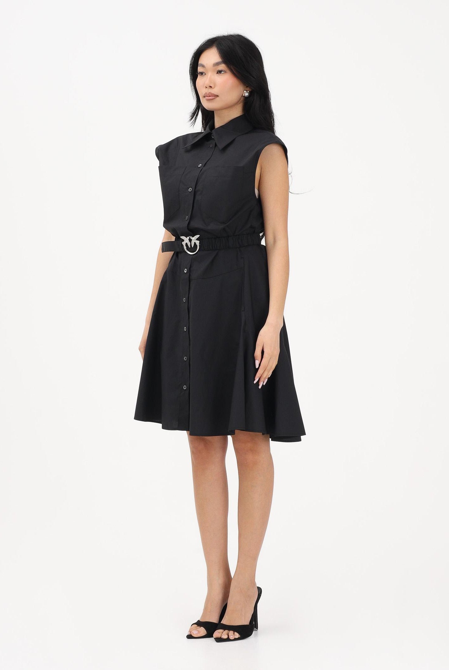 PINKO Abito chemisier nero da donna con cintura 103111A2LD Z99 PINKO