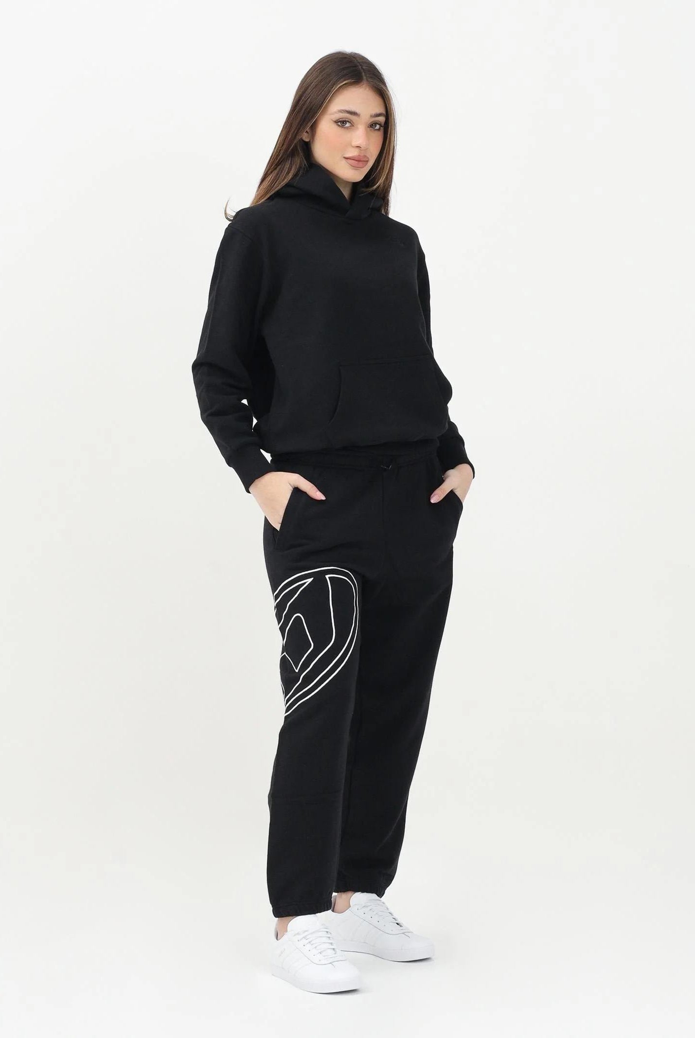 DIESEL Pantalone sportivo nero per donna, ragazzi e bambini con maxi logo Oval D J022720GYCJ K900 DIESEL