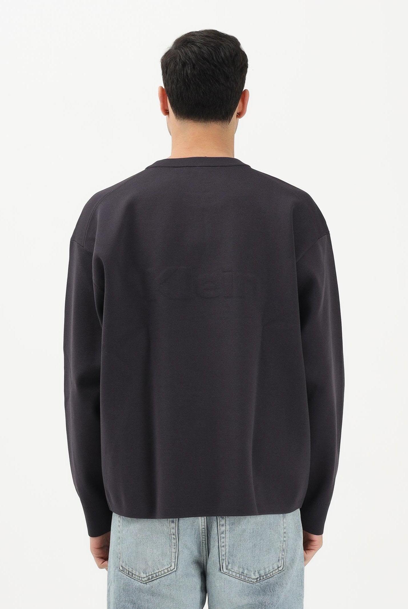 CALVIN KLEIN JEANS Maglioncino girocollo blu da uomo con grafica con logo tono su tono LV04RE304GCR1 . CALVIN KLEIN JEANS
