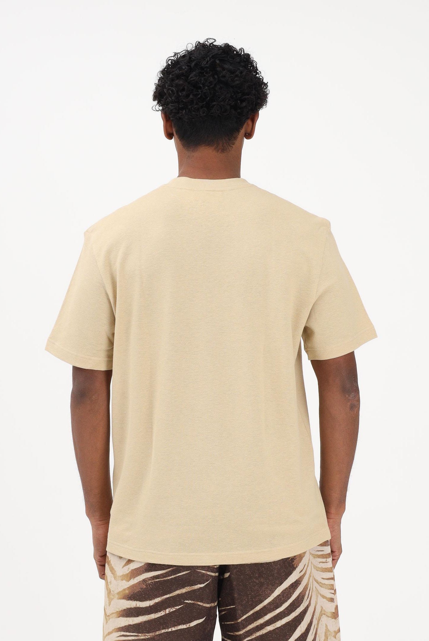 LACOSTE T-shirt a manica corta beige da uomo in piqué pesante di cotone e lino TH0629 8XF LACOSTE