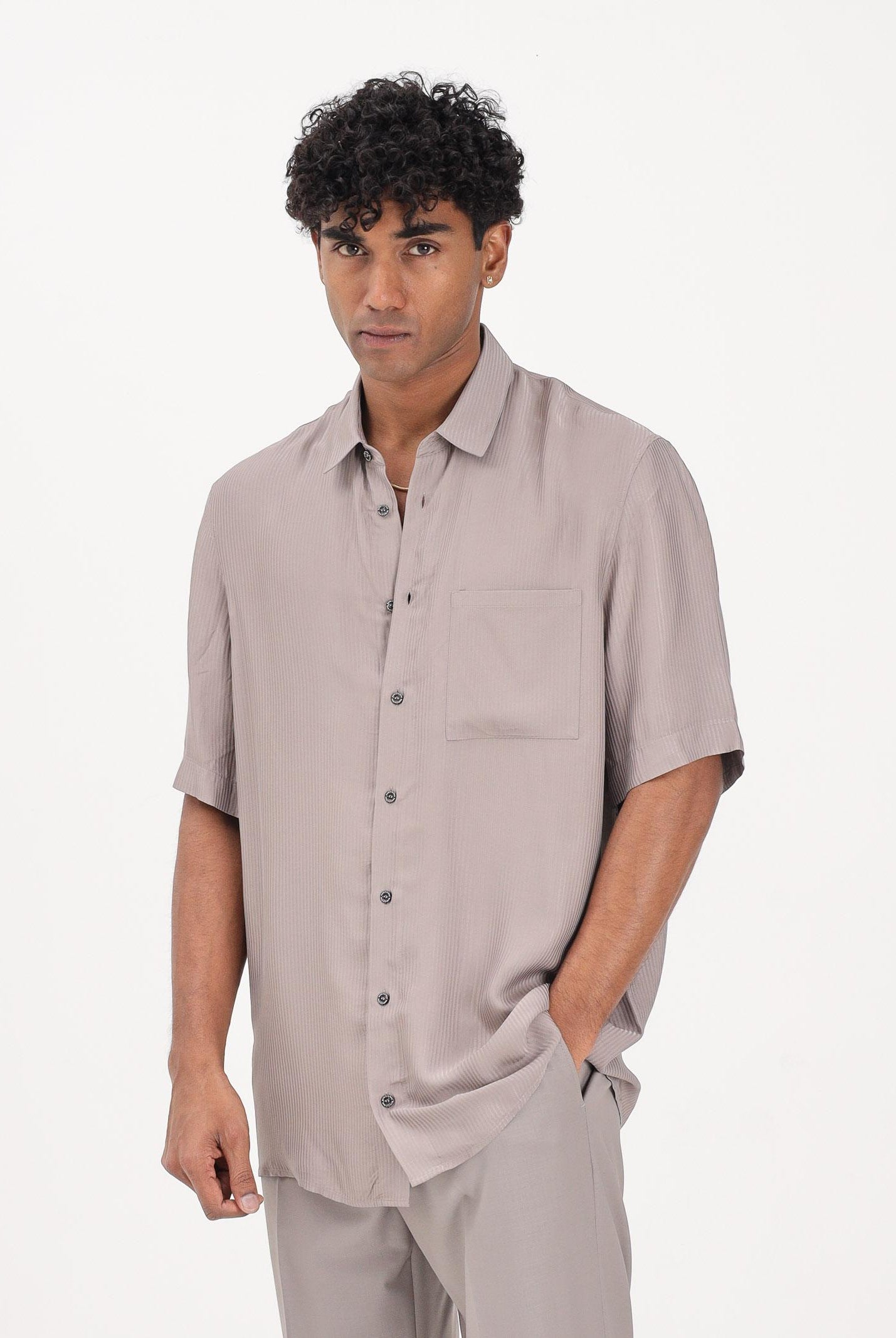 PATRIZIA PEPE Camicia a manica corta fango da uomo in viscosa jacquard 5C312TA093J S184 PATRIZIA PEPE
