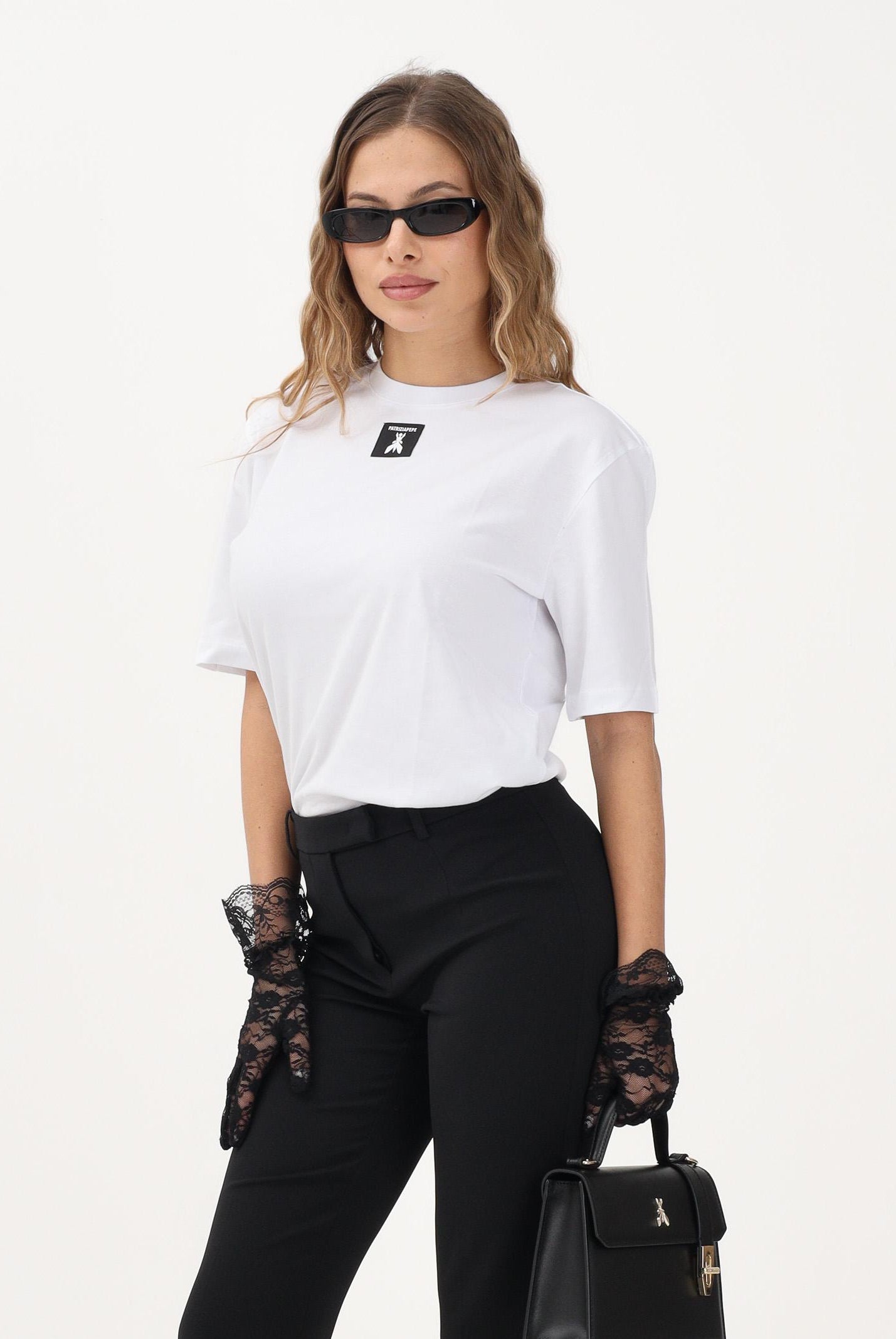 PATRIZIA PEPE T-shirt a manica corta bianca da donna con logo 8M1612J089 W103 PATRIZIA PEPE