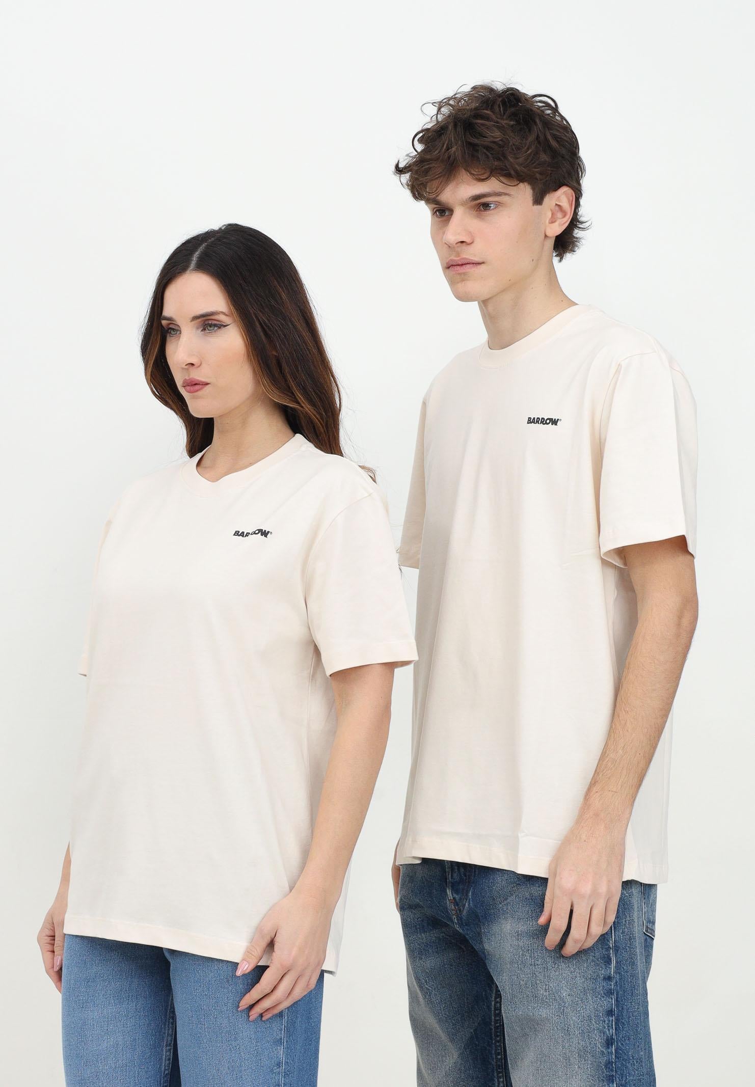 BARROW T-shirt a manica corta vaniglia per uomo e donna con logo e smile S5BWUATH084 BW029 BARROW
