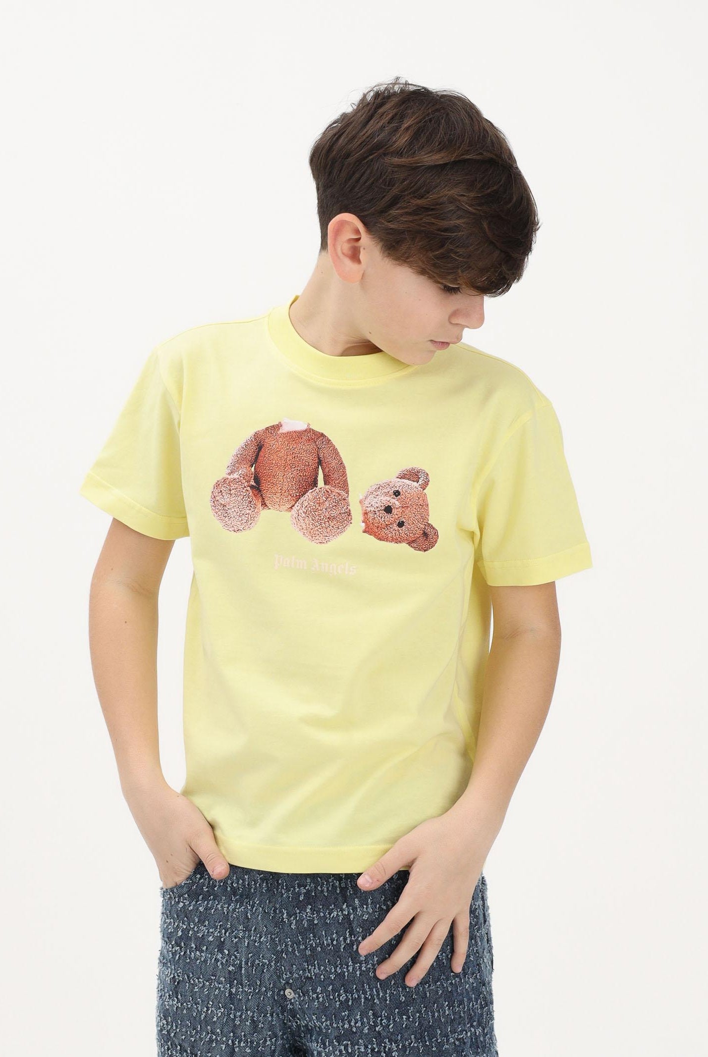 PALM ANGELS T-shirt a manica corta gialla per donna, ragazzi e bambini con stampa orso PGAA002S26JER002 020 PALM ANGELS