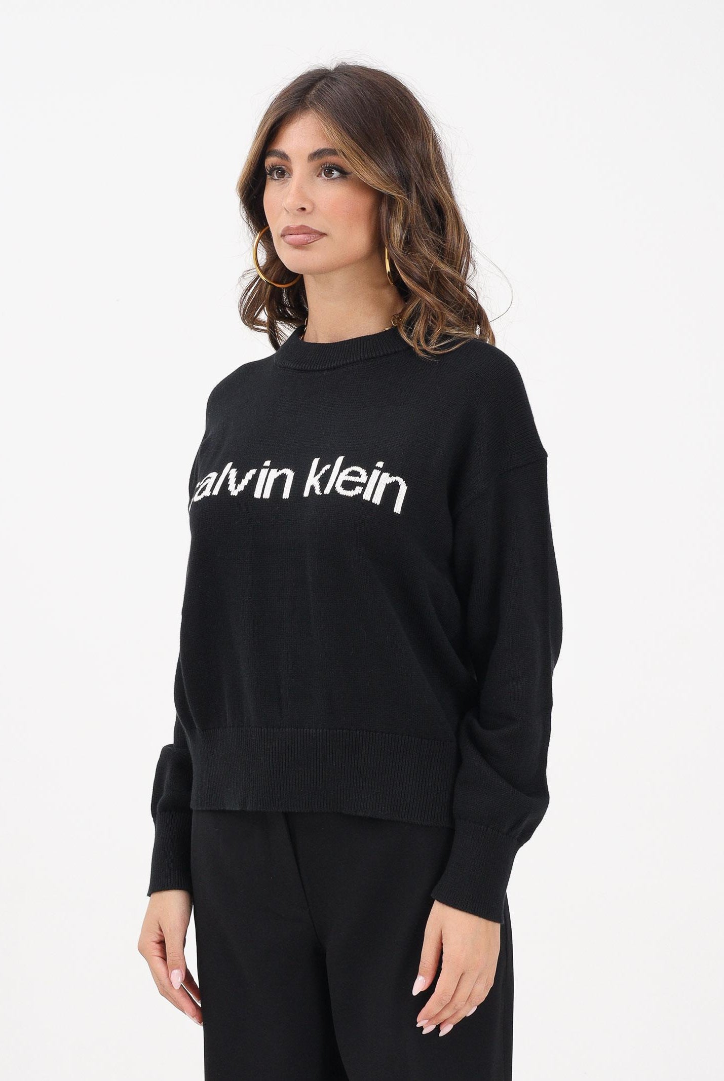 CALVIN KLEIN JEANS Maglioncino girocollo nero da donna con logo LV047C311GUB1 CALVIN KLEIN JEANS