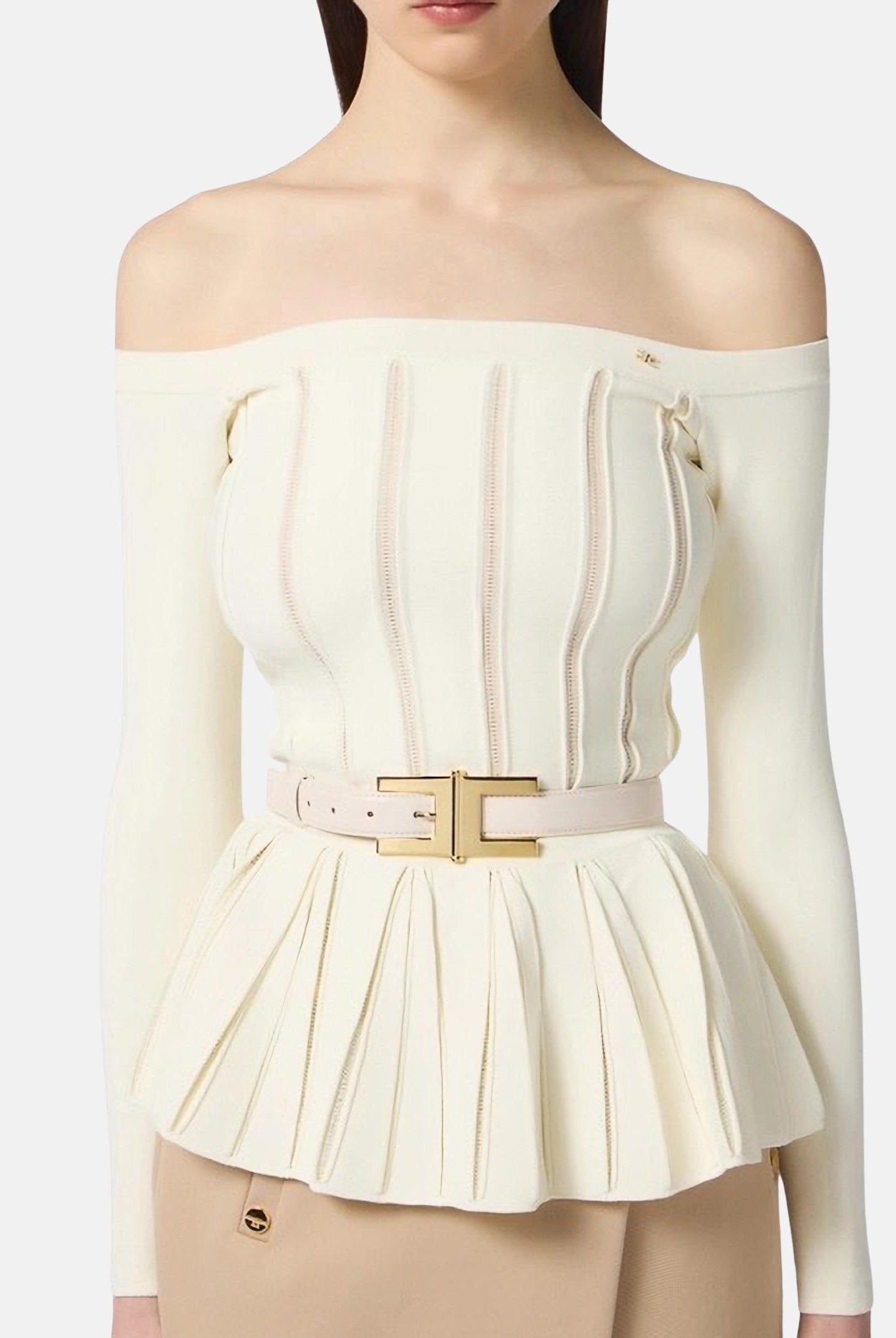 ELISABETTA FRANCHI Cintura a vita alta color latte da donna con fibbia logo CT57S57E2 DZ9 ELISABETTA FRANCHI