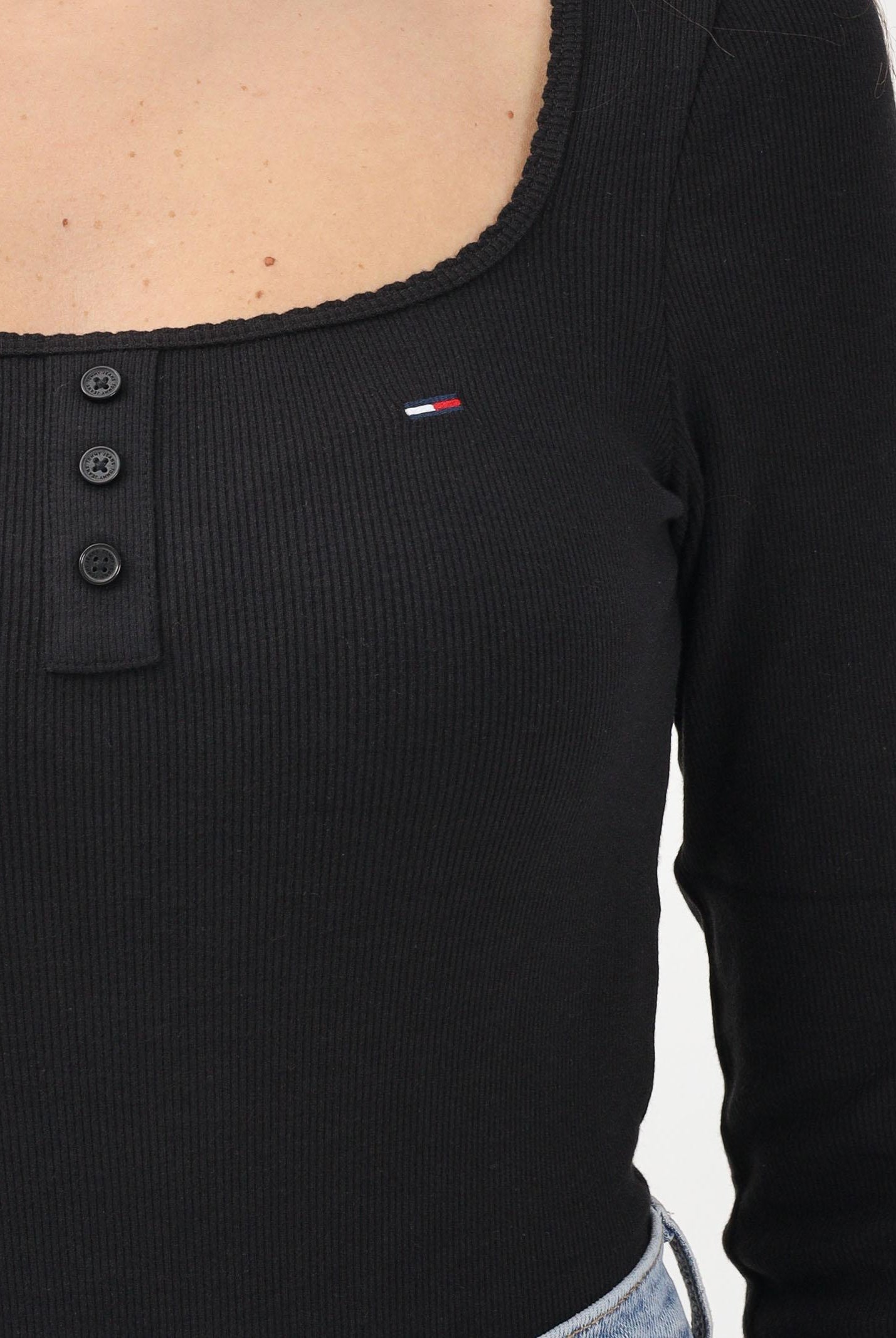 TOMMY JEANS Body a manica lunga nero da donna con logo DW0DW22533 BDS TOMMY JEANS