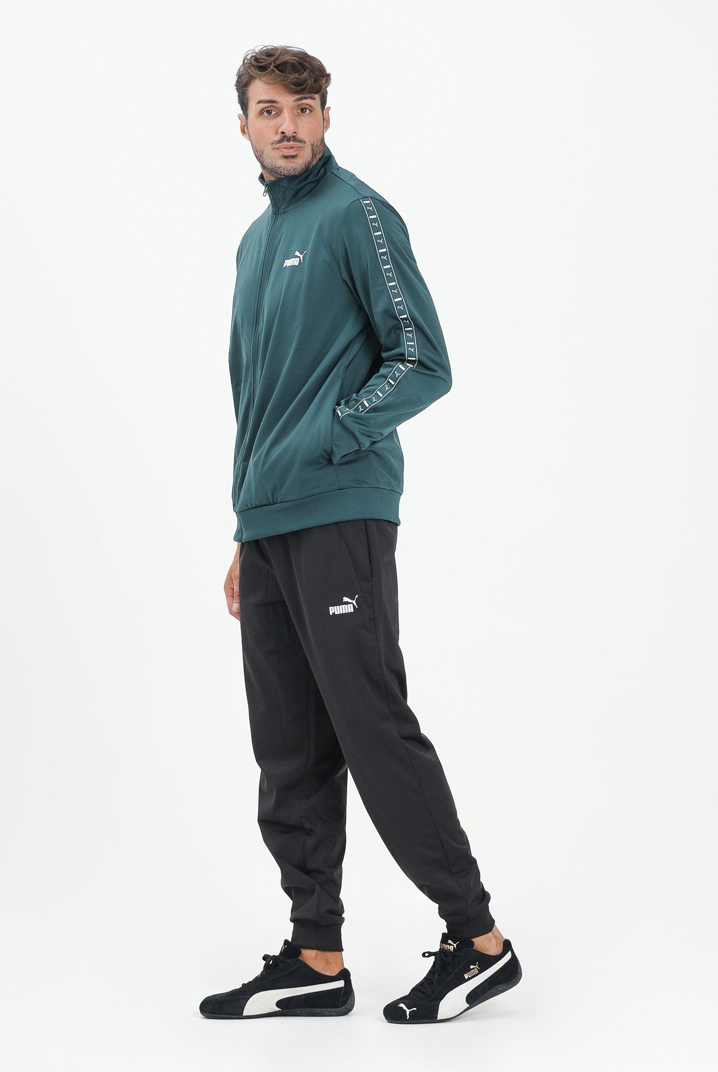 PUMA Tuta Poly Tape verde e nera da uomo 684853 75 PUMA