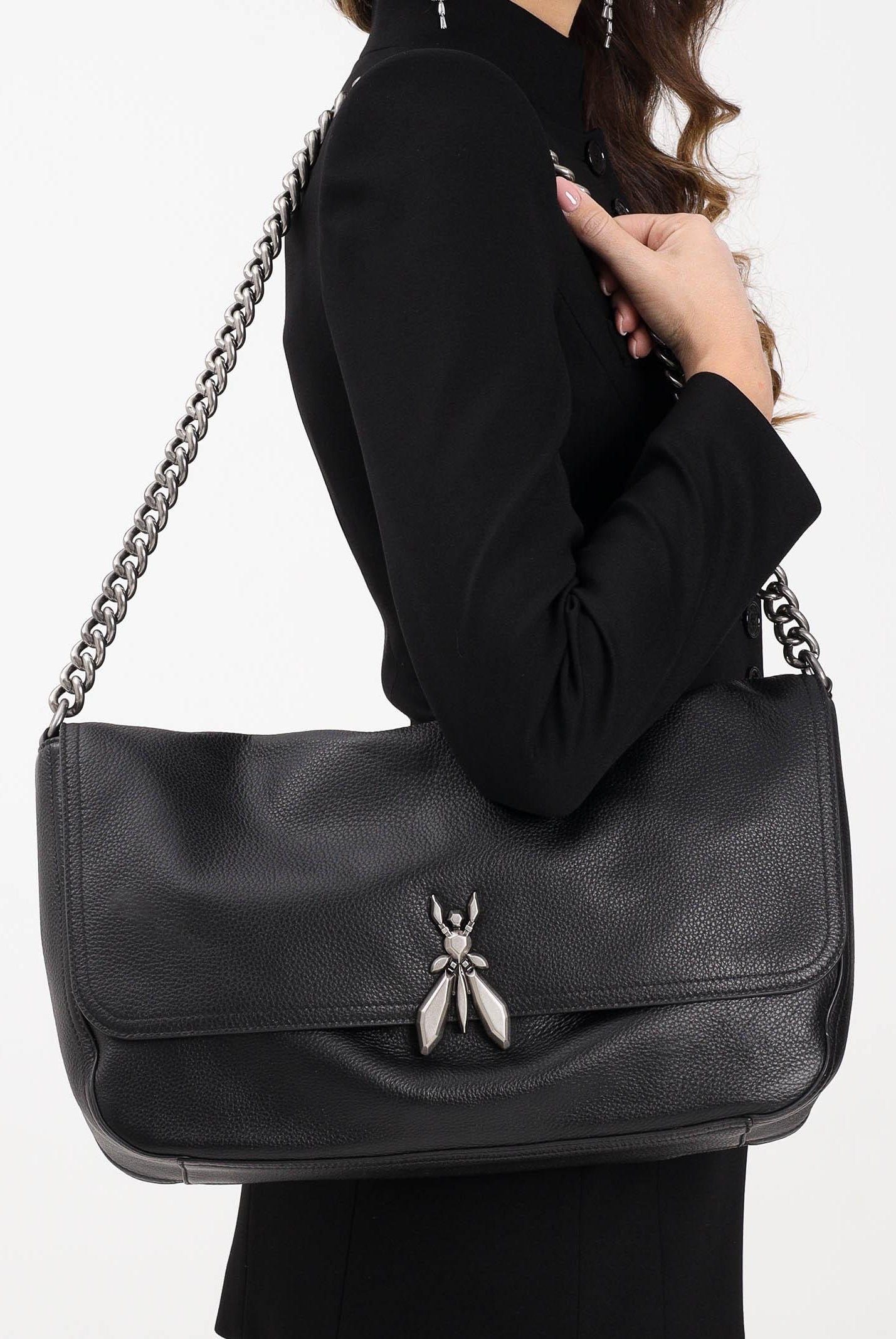 PATRIZIA PEPE Borsa a spalla "ESSENTIAL" Fly nera da donna 8B0280L165 K103 PATRIZIA PEPE