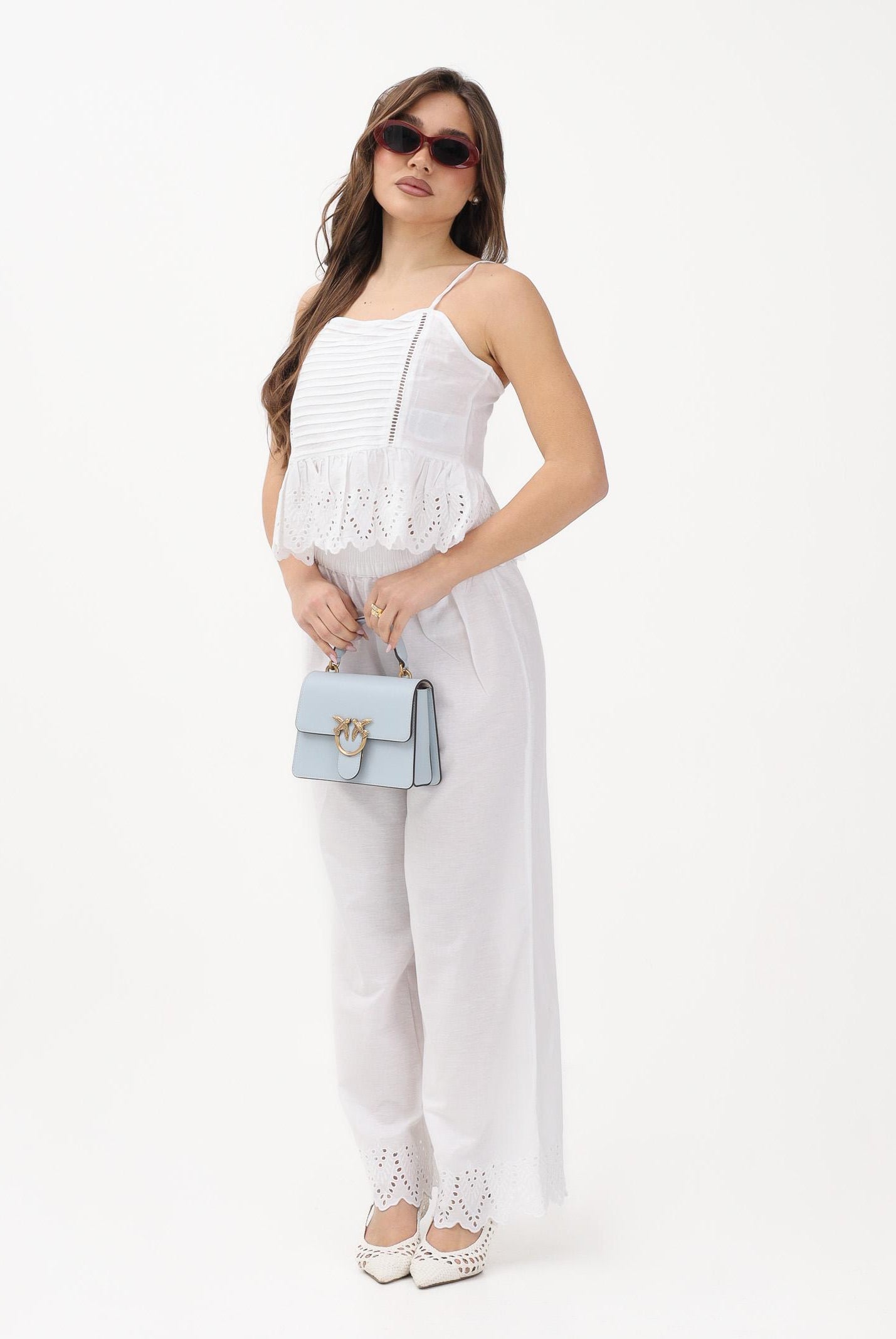 ONLY Pantalone bianco da donna con fondo ricamato 15343184 BRWI ONLY