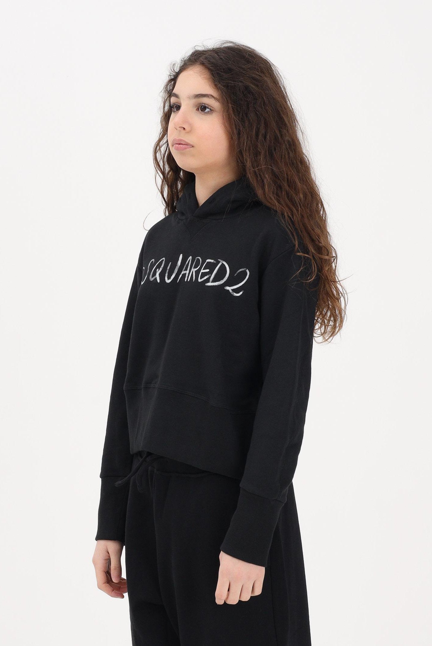 DSQUARED2 Felpa con cappuccio nera per donna, ragazzi e bambini rifinita da logo DQ3179D0AGQ DQ900 DSQUARED2