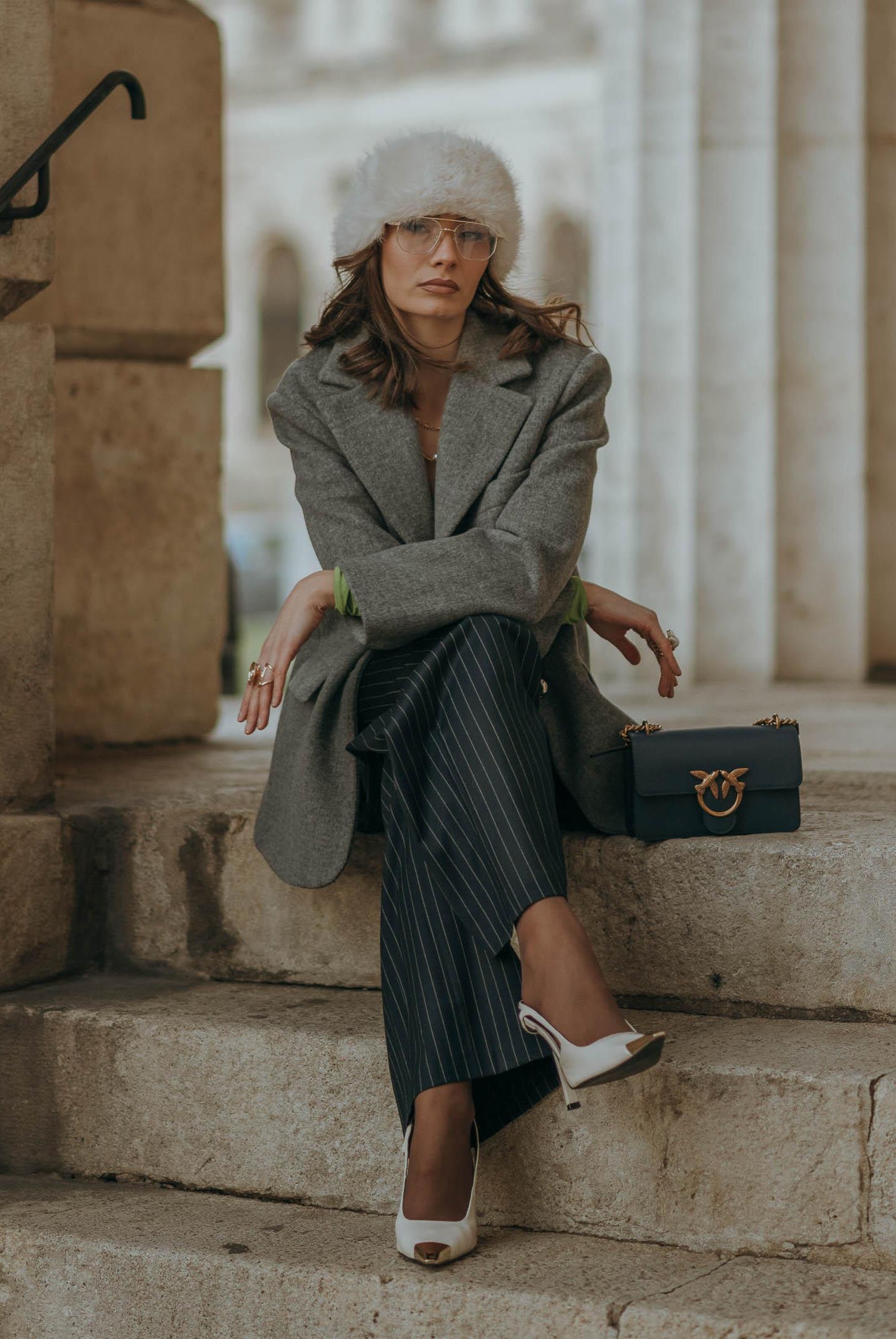 SANTAS Pantalone elegante POUVOIR blu da donna con micro gessatura verticale PV2626 BL SANTAS