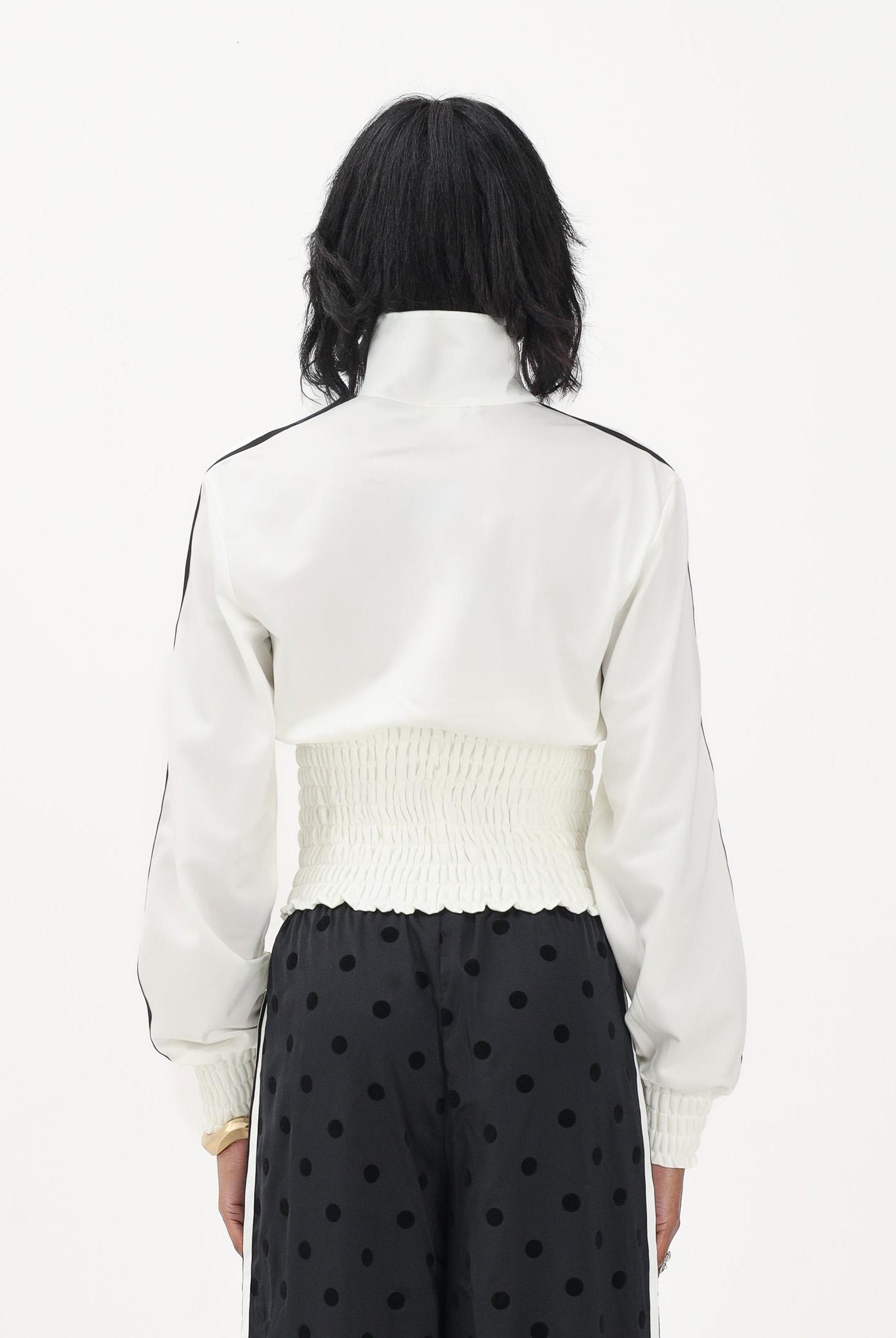 ADIDAS ORIGINALS Felpa con zip SMOCKED FIREBIRD bianca da donna KE3436 . ADIDAS ORIGINALS