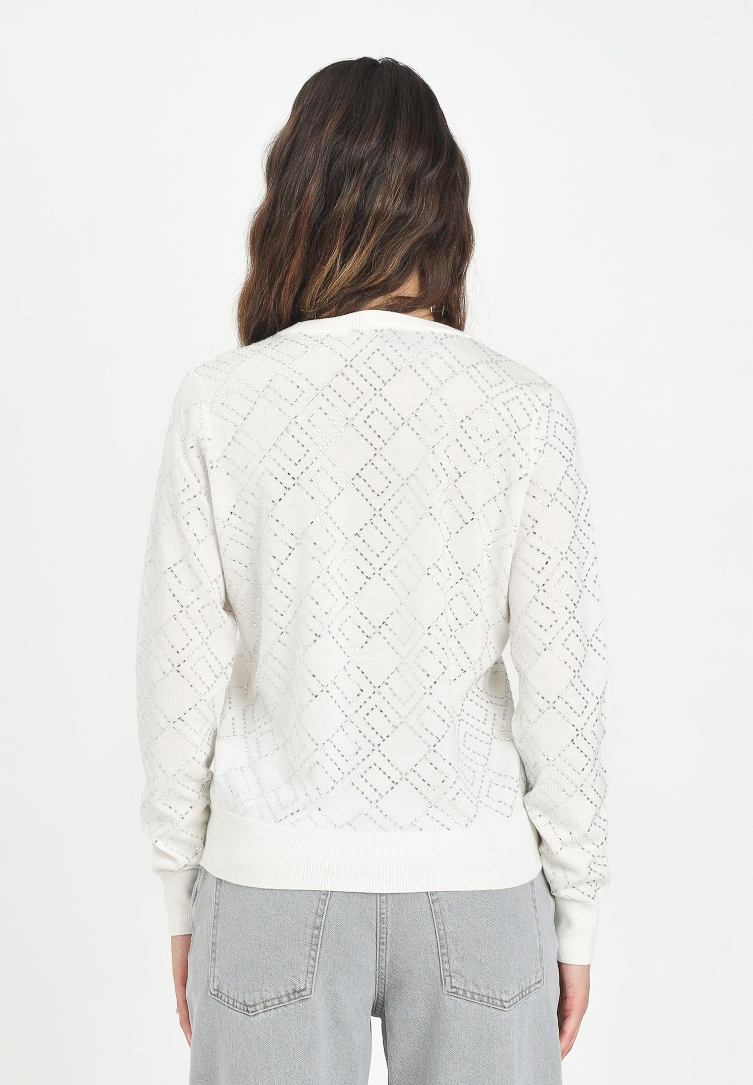 ELISABETTA FRANCHI Cardigan bianco latte da donna con cristalli<BR/> MK26B56E2 EH9 ELISABETTA FRANCHI