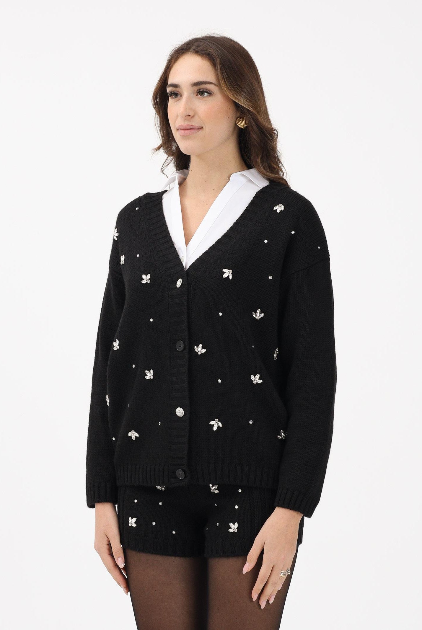 VICOLO Cardigan nero da donna con dettagli gioiello 55153F NE VICOLO