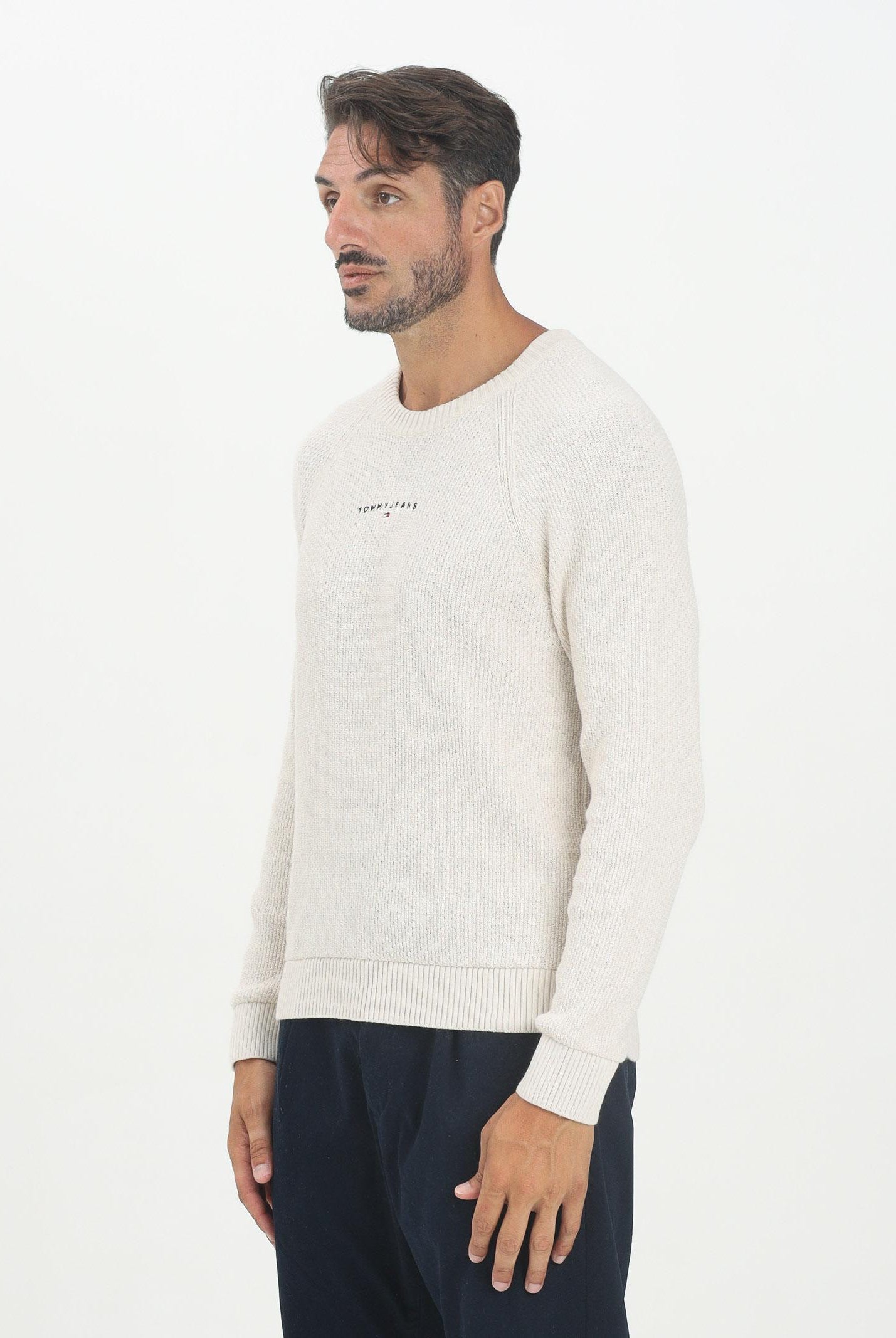 TOMMY JEANS Maglioncino girocollo panna da uomo con logo DM0DM21655AFK TOMMY JEANS