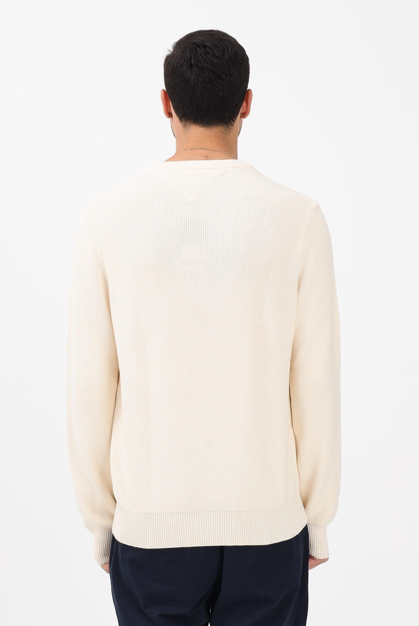 TOMMY HILFIGER Maglioncino girocollo panna da uomo con logo MW0MW41647 AEF TOMMY HILFIGER