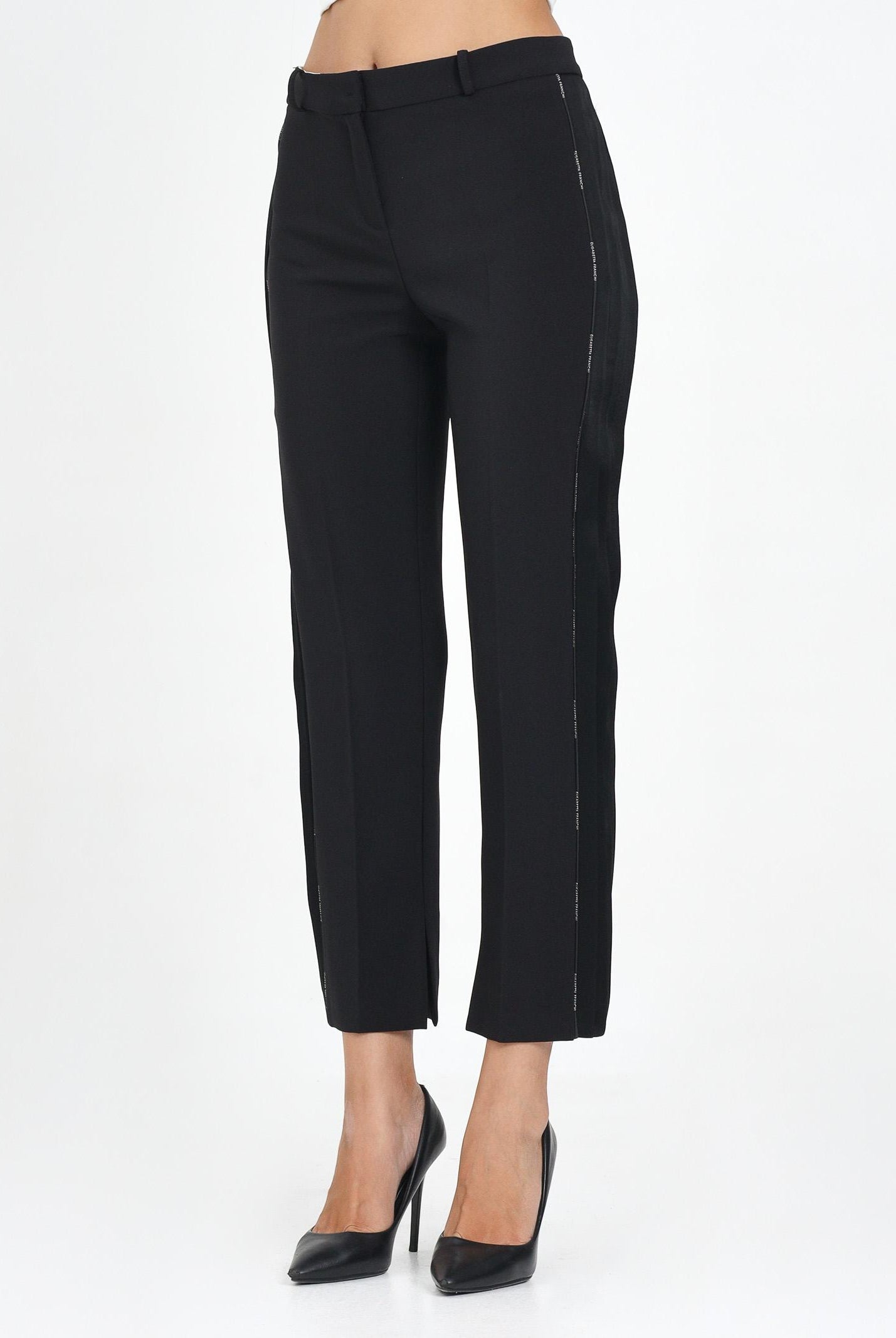 ELISABETTA FRANCHI Pantalone elegante nero da donna con dettagli smoking PA08856E2 110 ELISABETTA FRANCHI