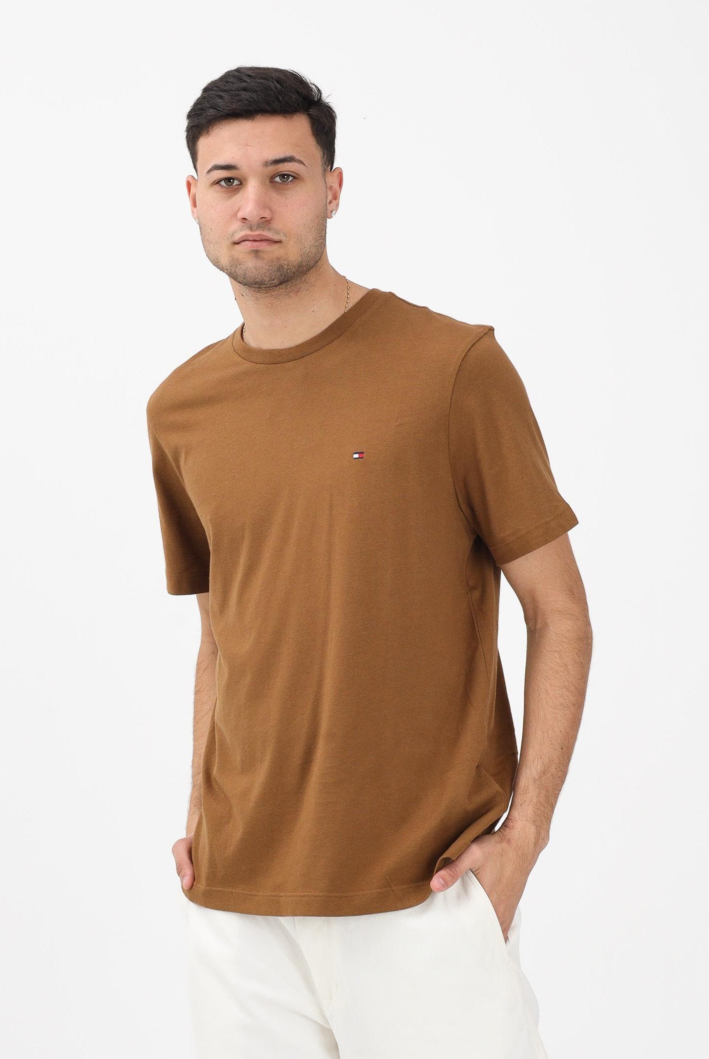 TOMMY HILFIGER T-shirt a manica corta khaki da uomo con logo MW0MW39995 GWP TOMMY HILFIGER