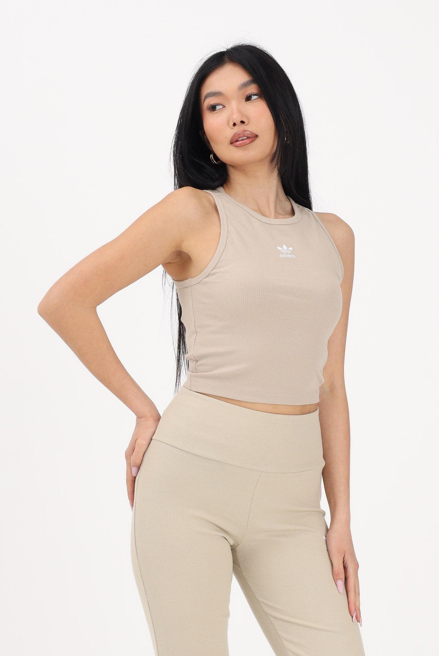 ADIDAS ORIGINALS Canotta Essentials Ribbed beige da donna KD3822 . ADIDAS ORIGINALS