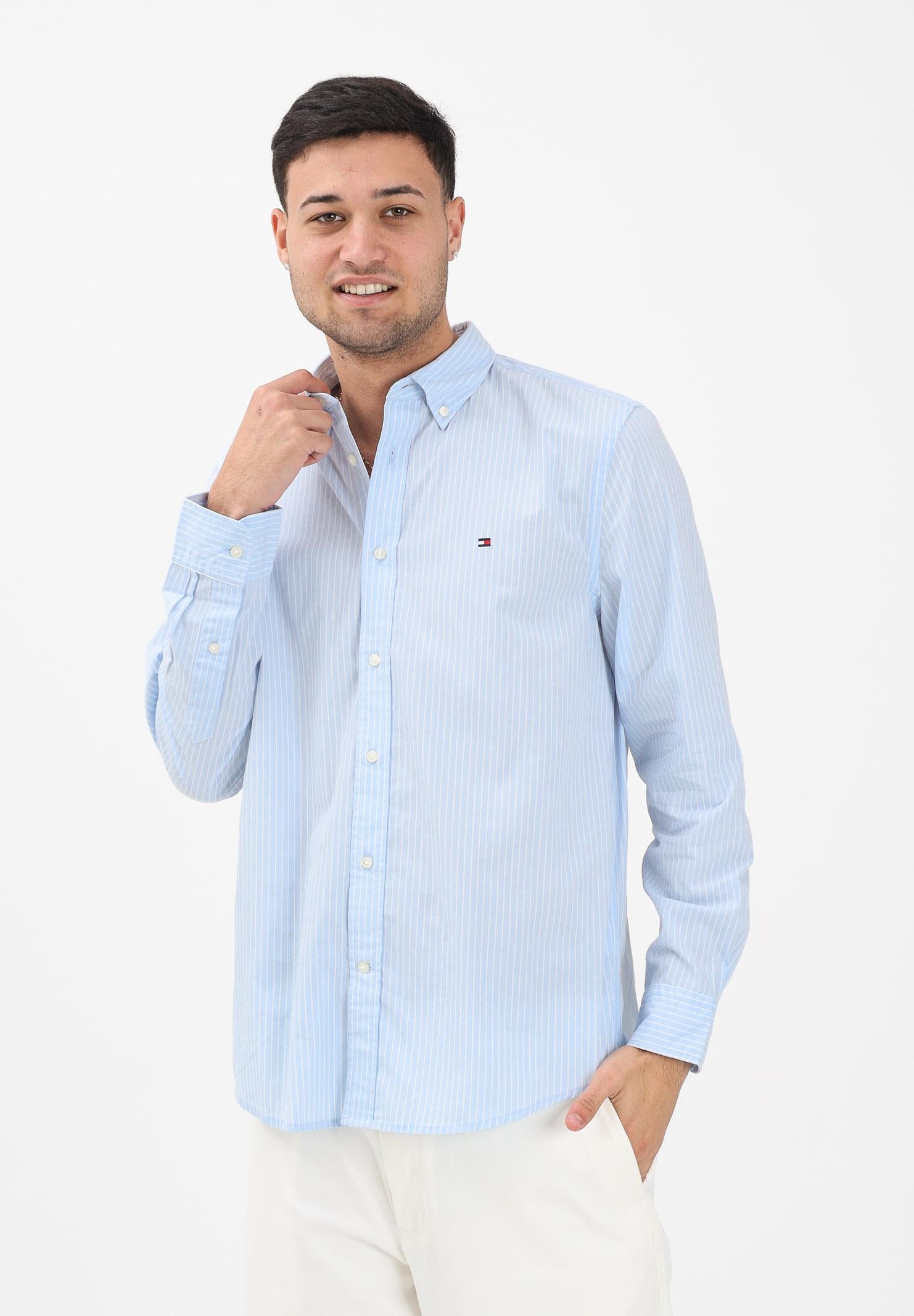 TOMMY HILFIGER Camicia a manica lunga TH Flex azzurra da uomo con motivo a righe MW0MW41399 0A4 TOMMY HILFIGER