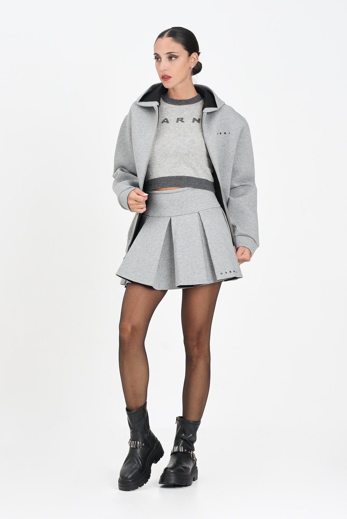 MARNI Gonna corta grigia per donna e ragazze in neoprene a balze M01550M00VC 0M923 MARNI