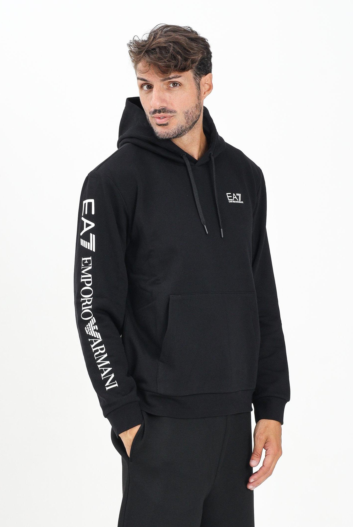 EA7 Felpa con cappuccio nera da uomo caratterizzata da stampa logo 7M000570AF10377 MC001 EA7