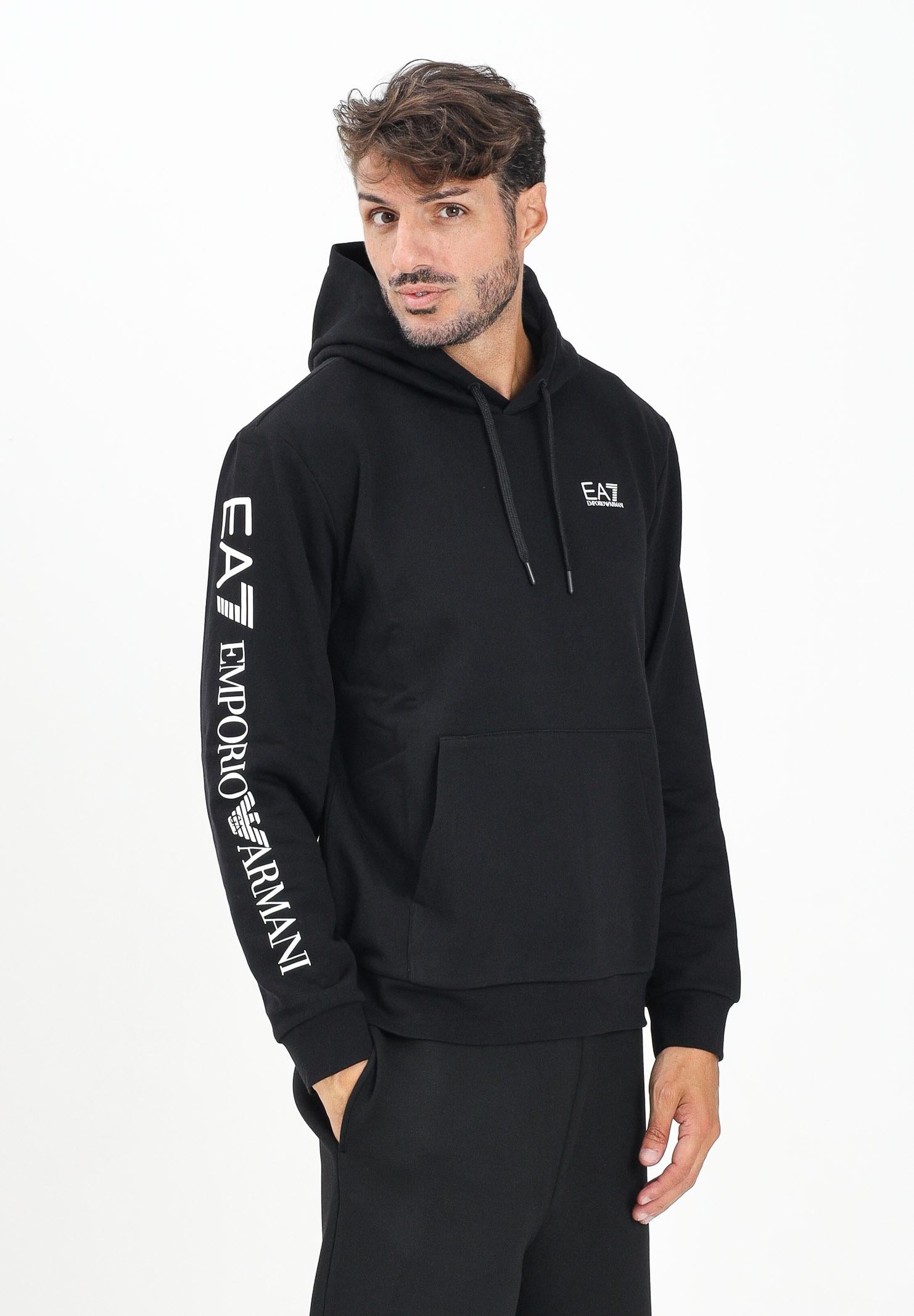 EA7 Felpa con cappuccio nera da uomo caratterizzata da stampa logo 7M000570AF10377 MC001 EA7