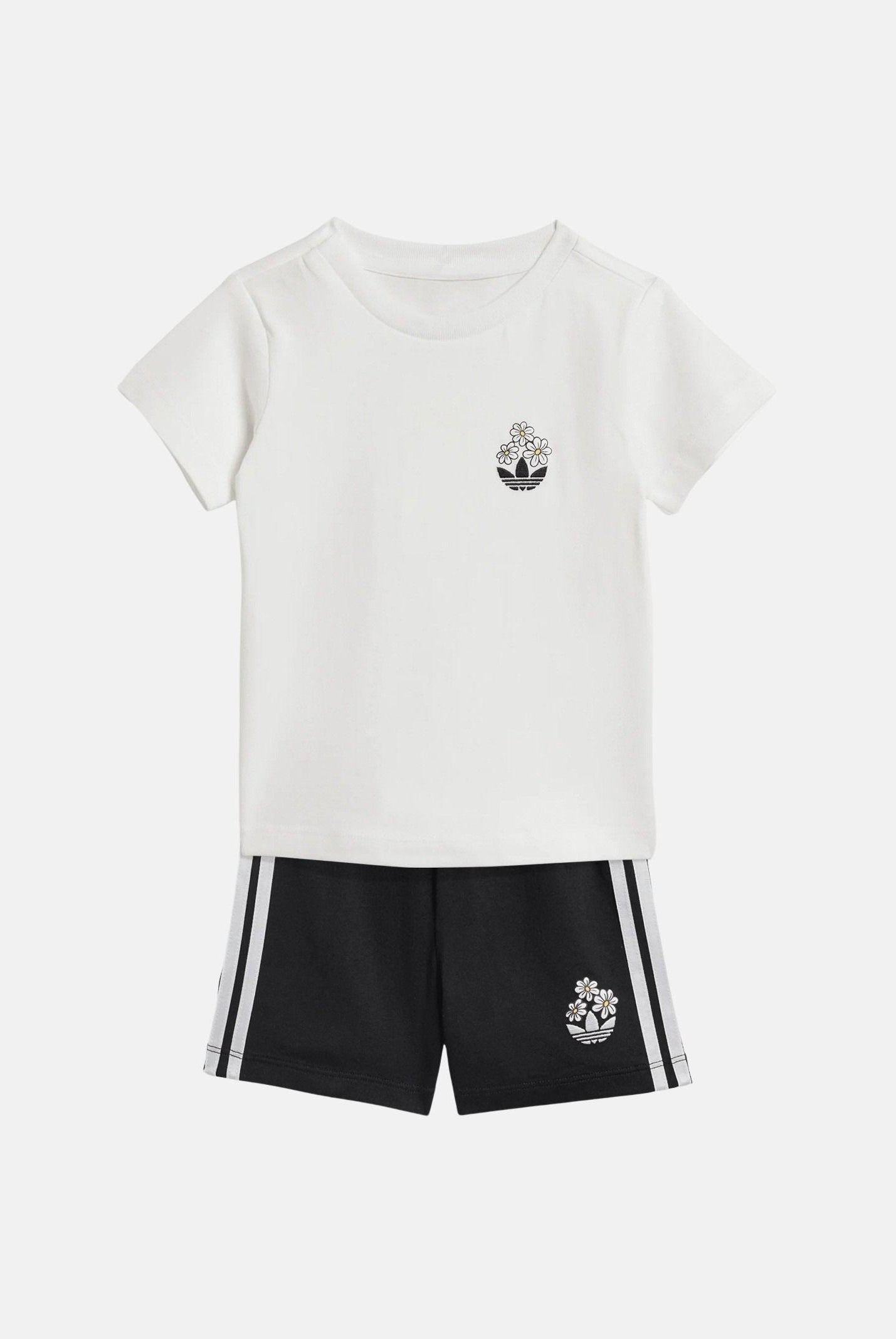ADIDAS ORIGINALS completino Set T-shirt e short bianco e nero da neonato KE0476 . ADIDAS ORIGINALS