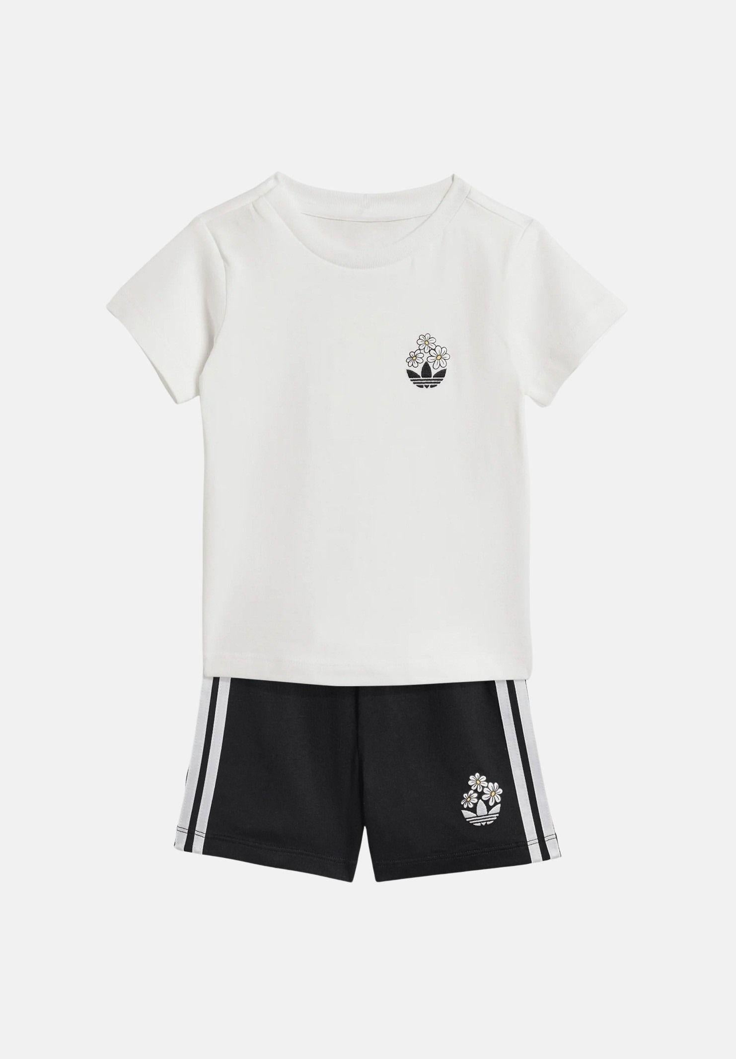 ADIDAS ORIGINALS completino Set T-shirt e short bianco e nero da neonato KE0476 . ADIDAS ORIGINALS
