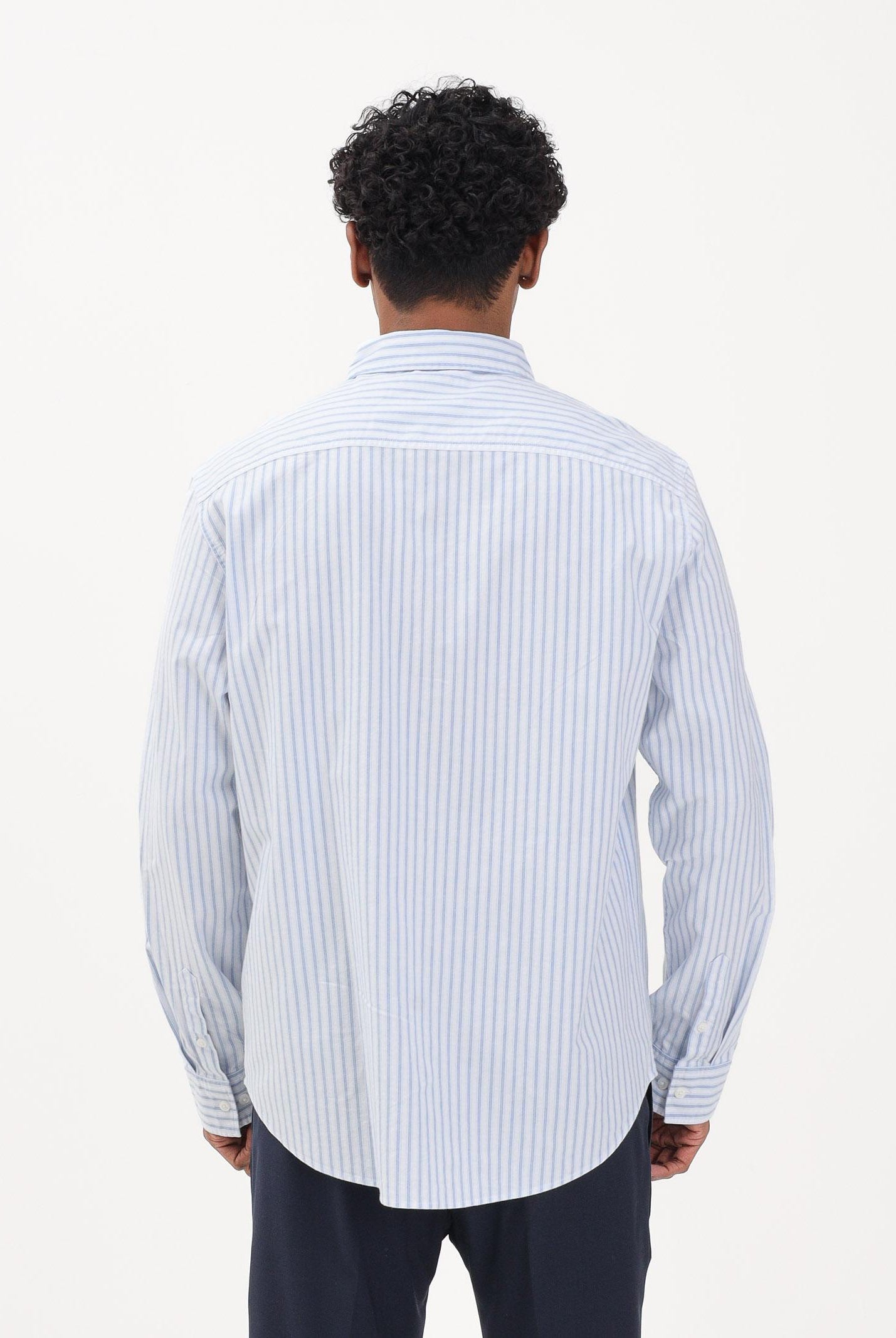 CALVIN KLEIN JEANS Camicia a manica lunga bianca da uomo con fantasia a righe sottili azzurre LV04RF100G C32 CALVIN KLEIN JEANS