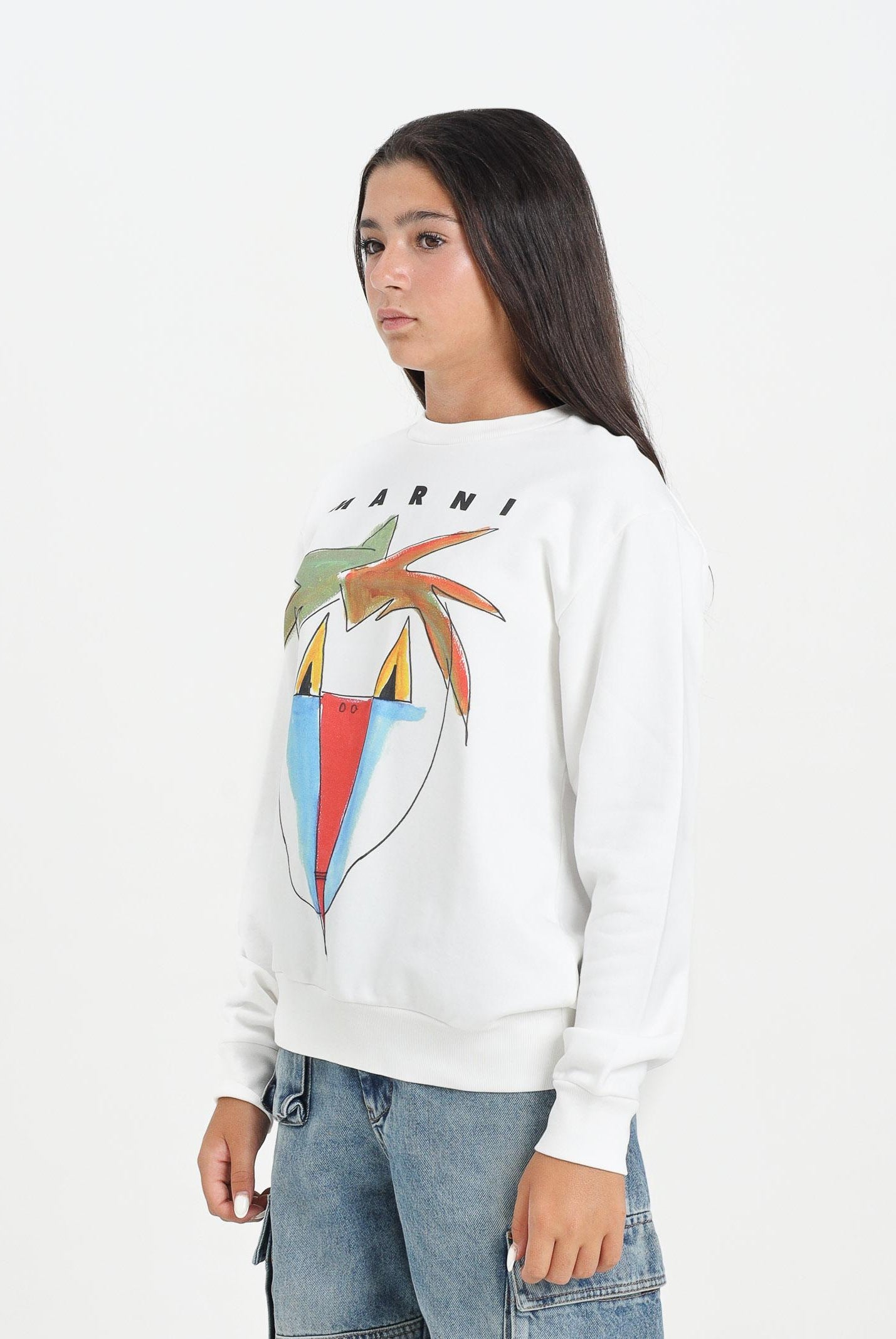 MARNI Felpa girocollo bianca per donna, ragazzi e bambini con grafica Jungle M01573M00V0 0M114 MARNI