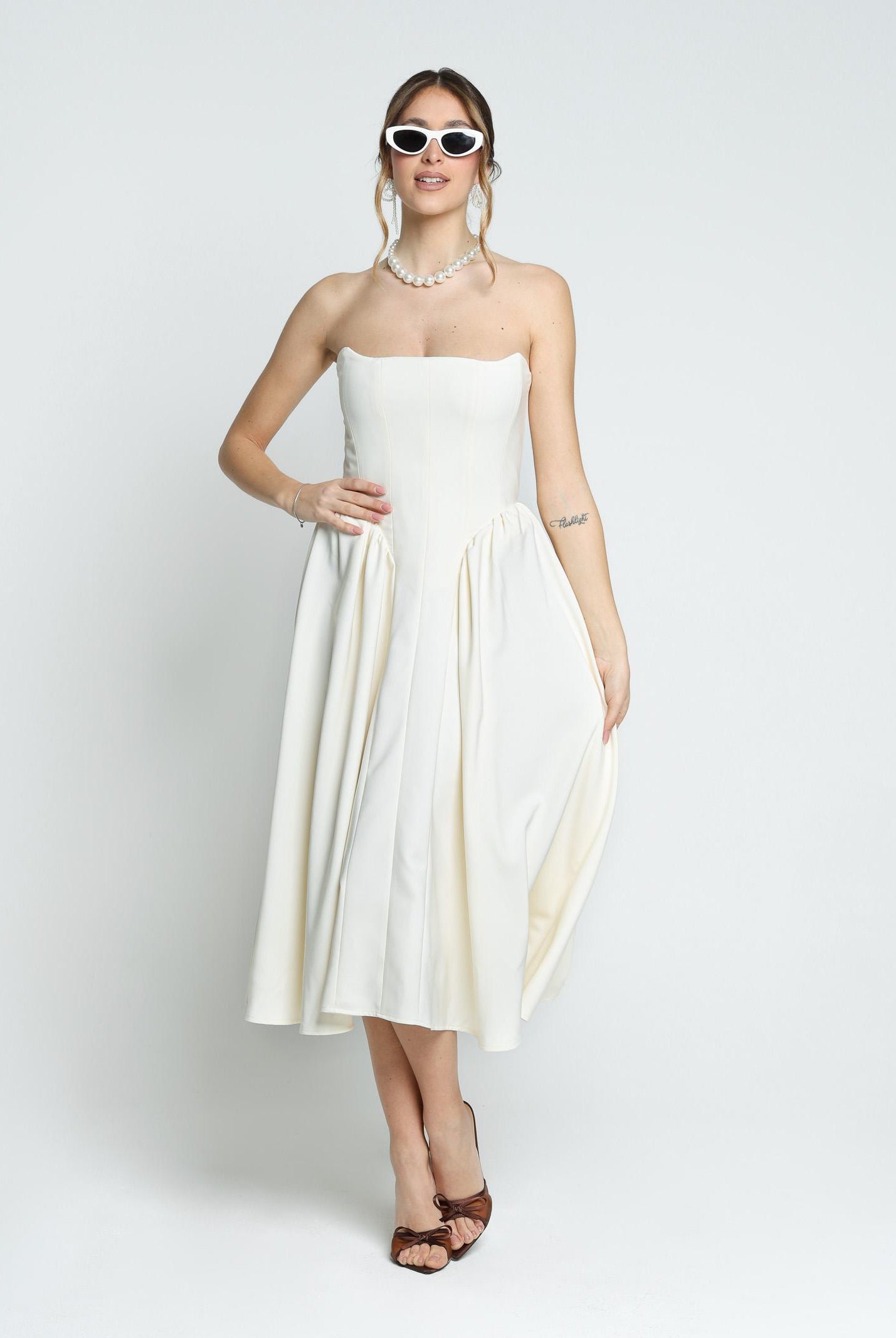 SANTAS Abito midi MARSHMALLOW panna da donna PV2509 BIANCO SANTAS