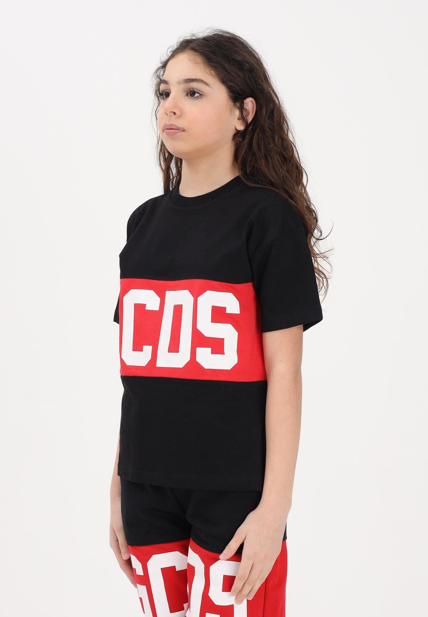 GCDS T-shirt a manica corta nera per donna, ragazzi e bambini con stampa logo Z0UJQC585J105 999R GCDS