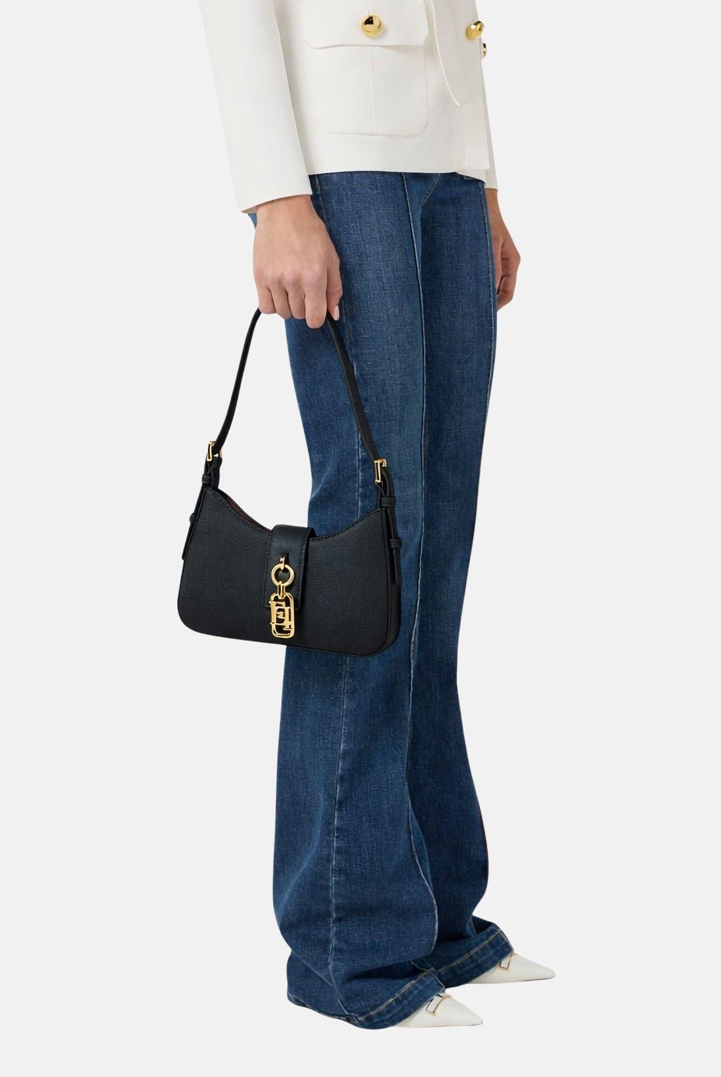 ELISABETTA FRANCHI Borsa a spalla nera da donna con charm BS24A62E2 110 ELISABETTA FRANCHI