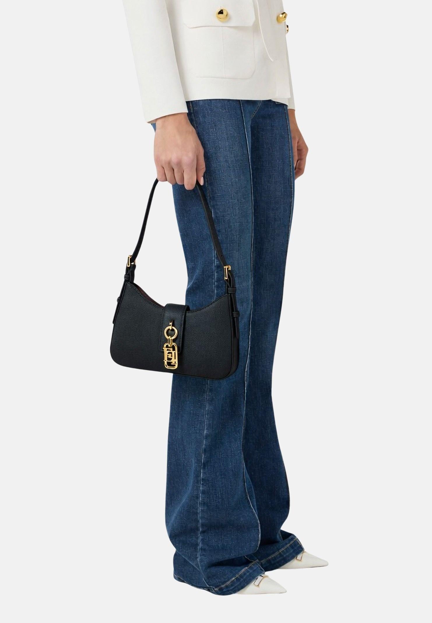 ELISABETTA FRANCHI Borsa a spalla nera da donna con charm BS24A62E2 110 ELISABETTA FRANCHI